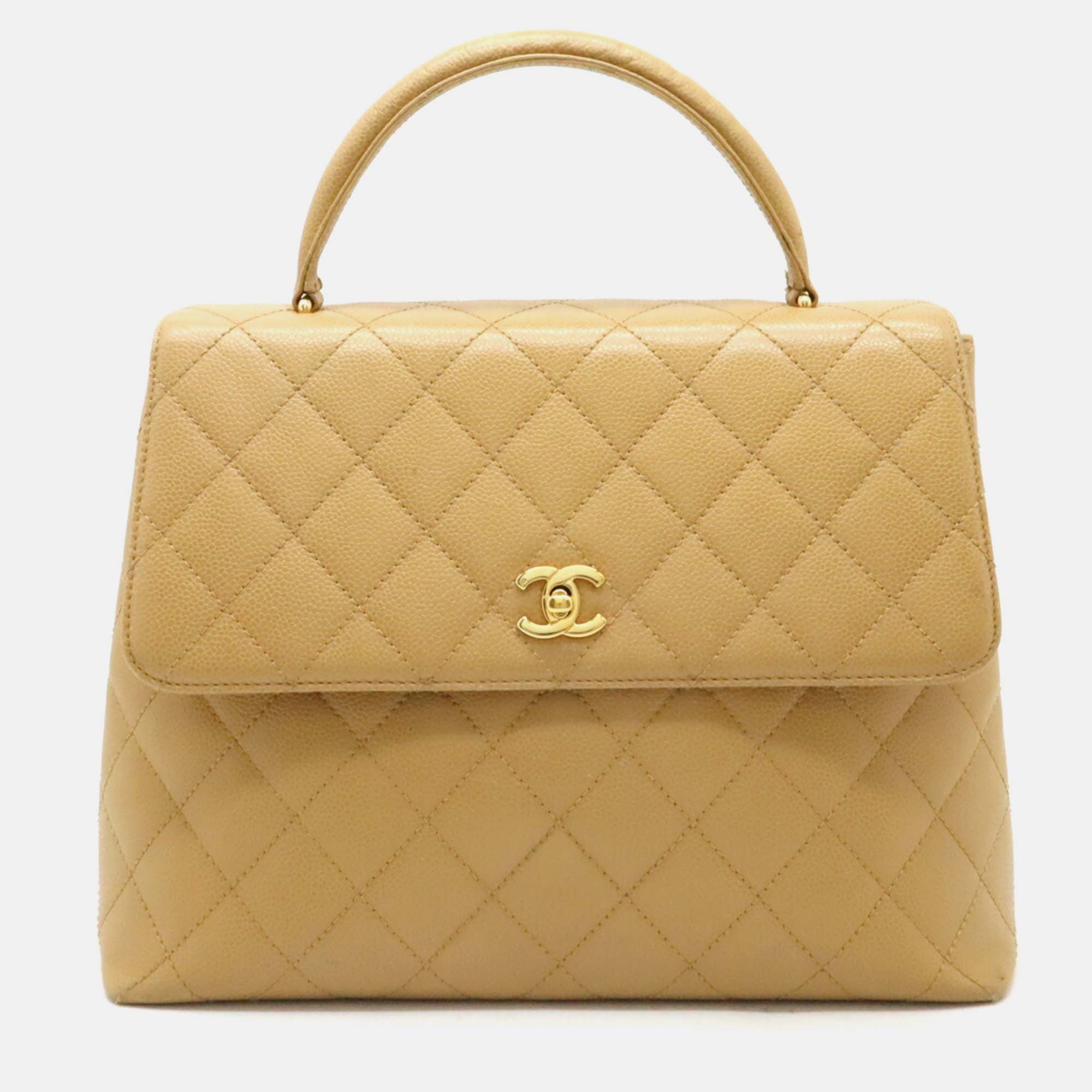 Chanel Beige Caviar Skin Leather Matelasse Coco Mark Handbag