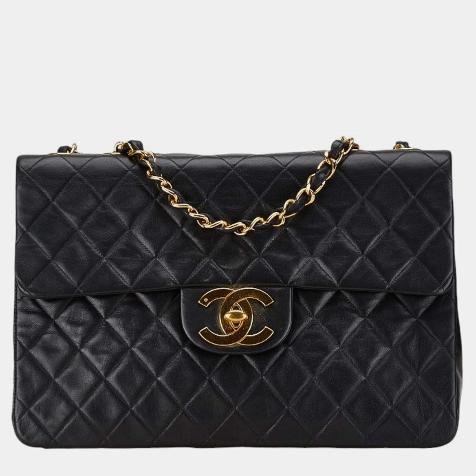 Chanel Black Lambskin Matelasse 33 Coco Mark Chain Shoulder Bag