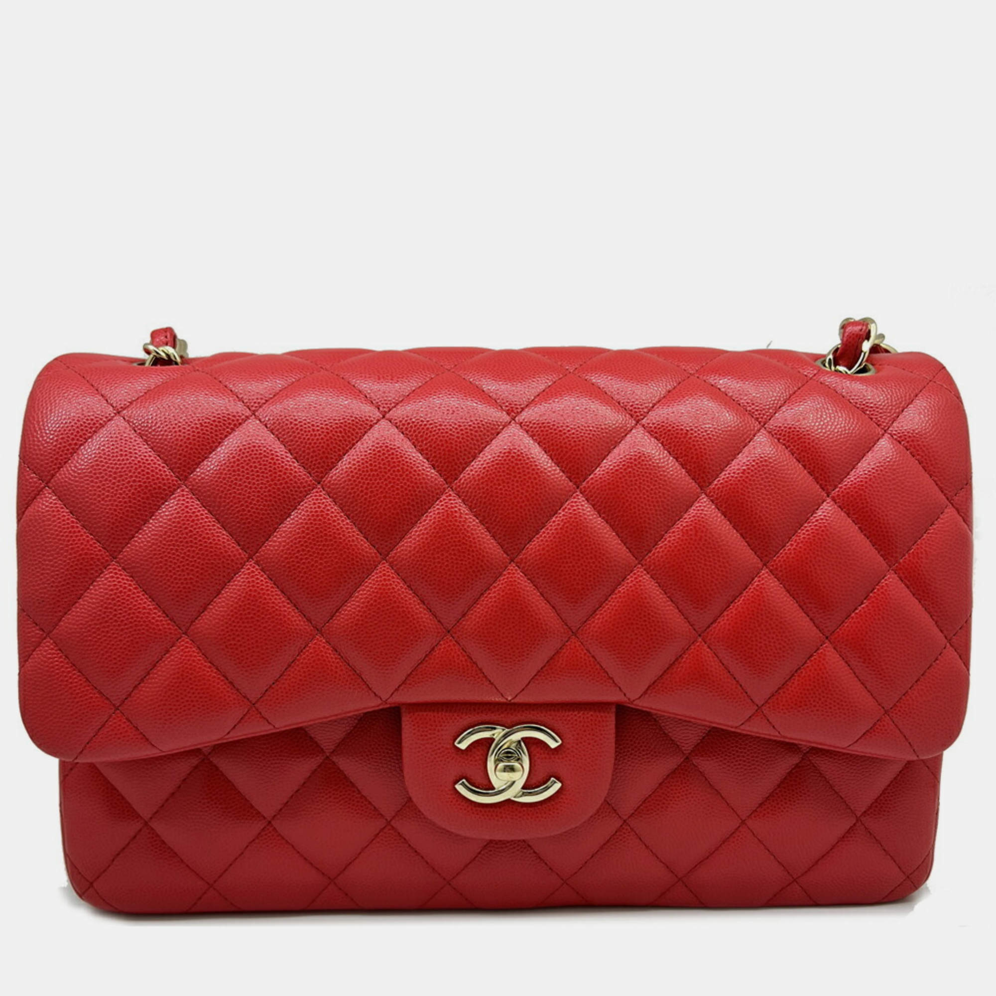 Pre Owned Chanel Cabiah Red Deca Matelasse 30 Shoulder Bag