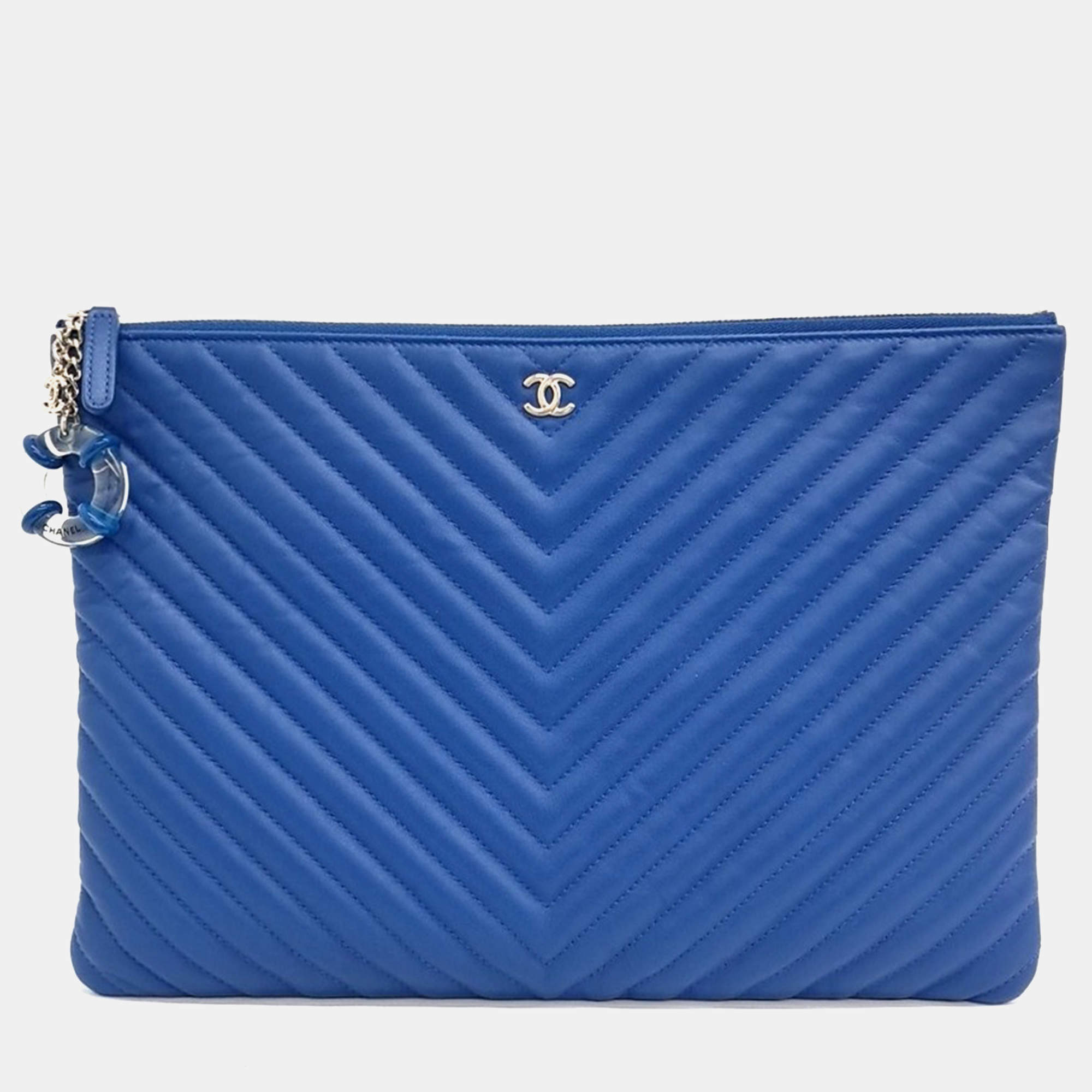 Chanel Chevron Charm Decorated Large Clutch