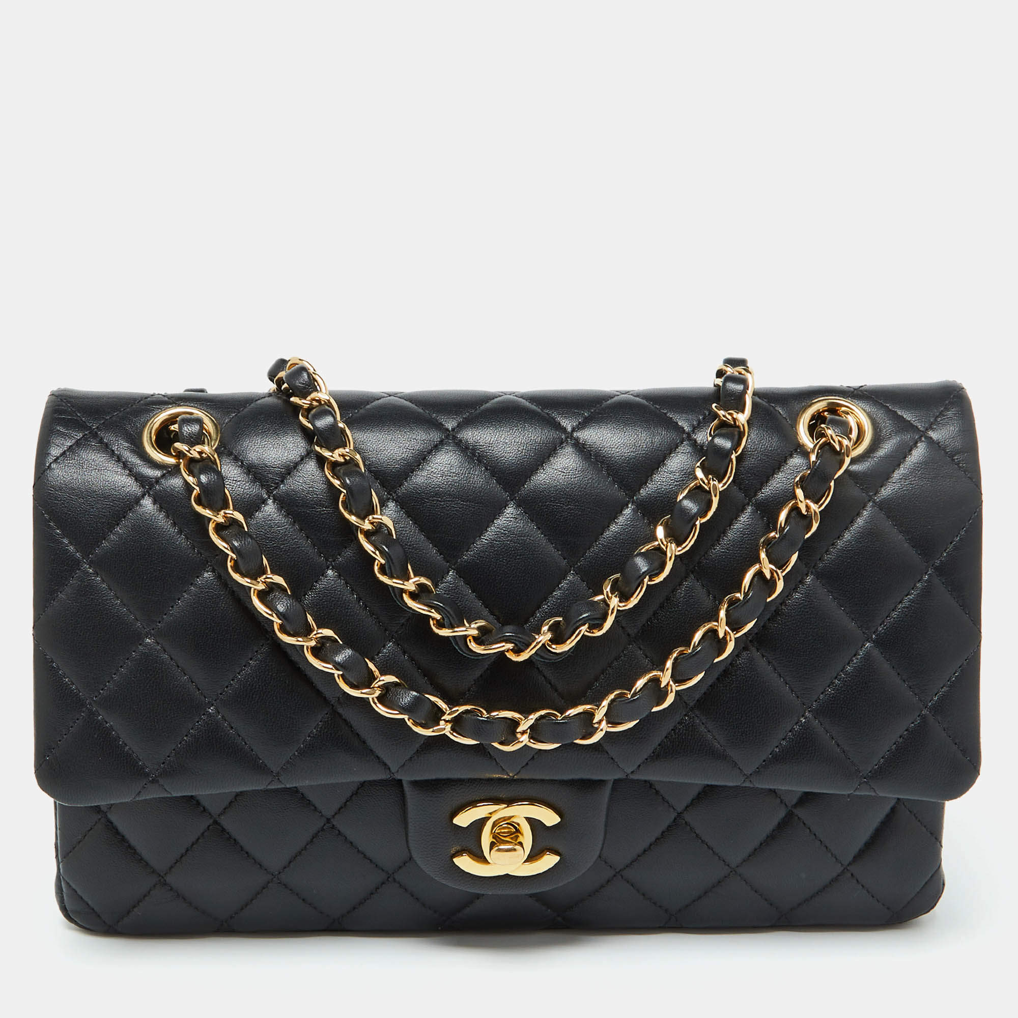 Pre Owned Chanel Black Quilted Leather Medium Classic Double Flap Bag