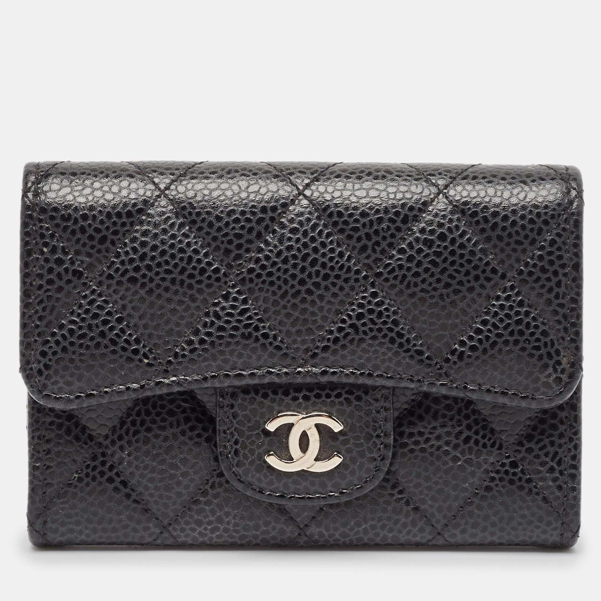 Chanel Black Caviar Leather CC Flap Card Case