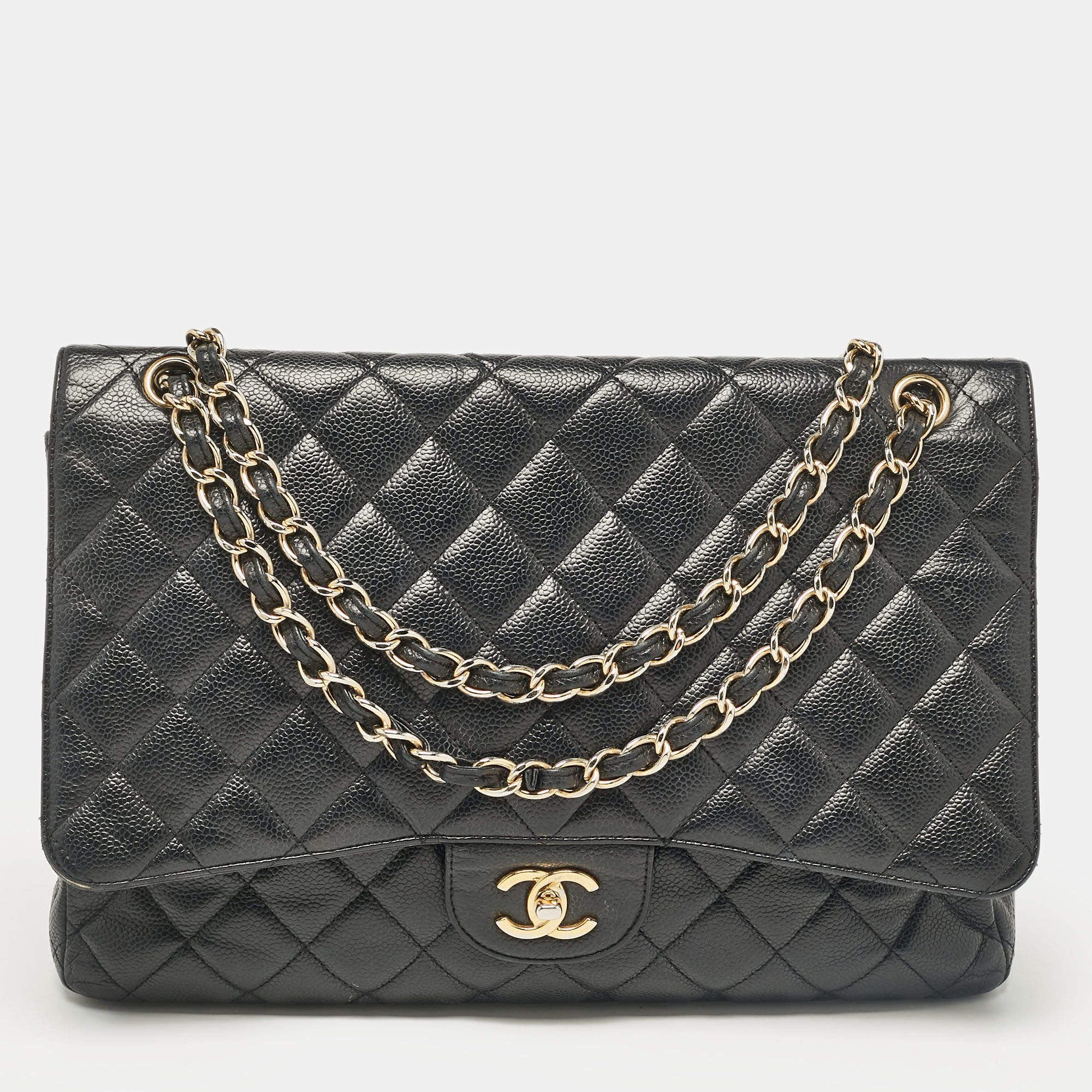 Chanel Black Caviar Quilted Leather Maxi Single Flap Bag