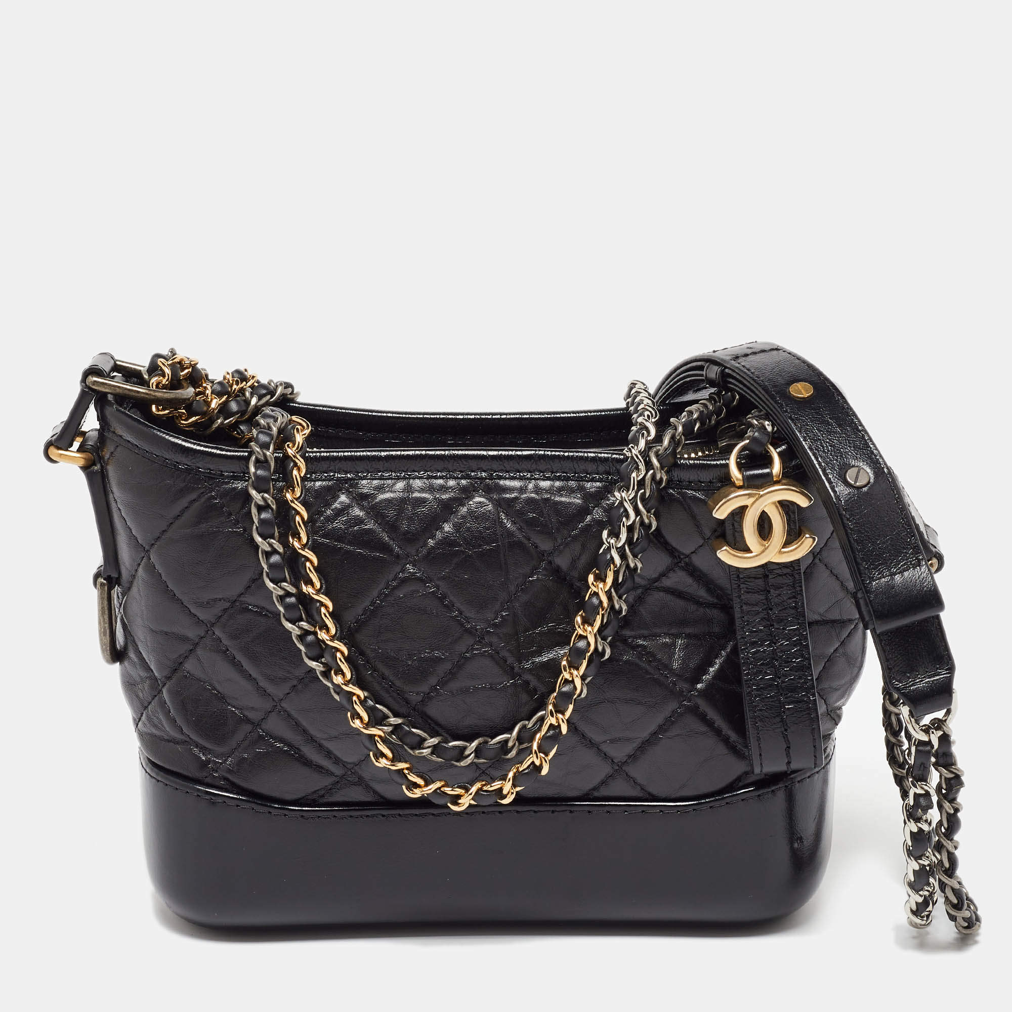 Pre Owned Chanel Black Leather CC Gabrielle Small Hobo