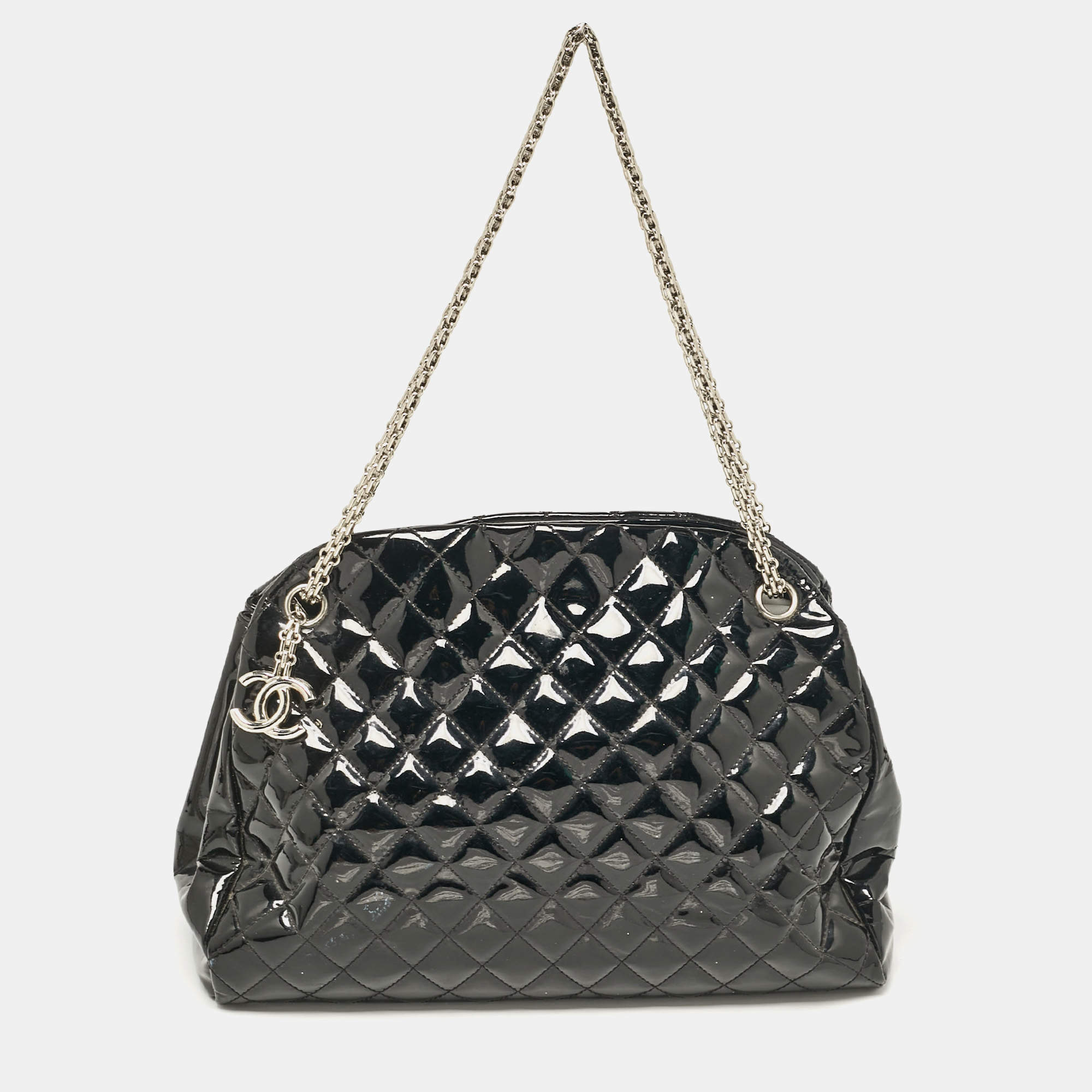 Chanel Black Quilted Patent Leather Large Just Mademoiselle Bag