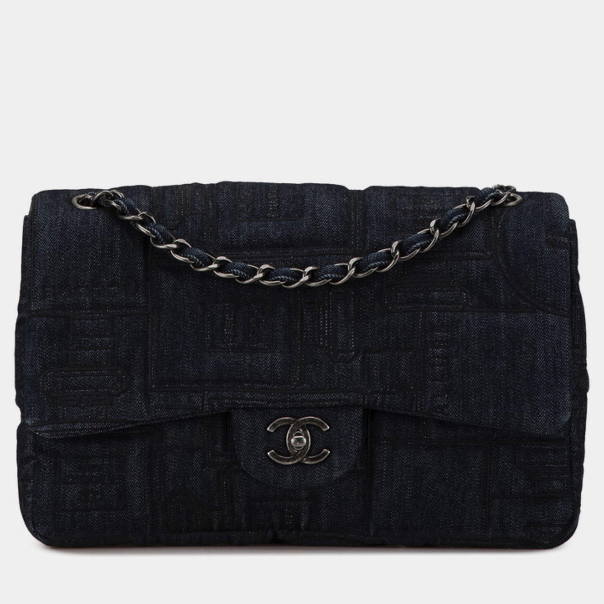 Chanel Indigo Blue Denim Perfume Embroidery Chain Shoulder Bag