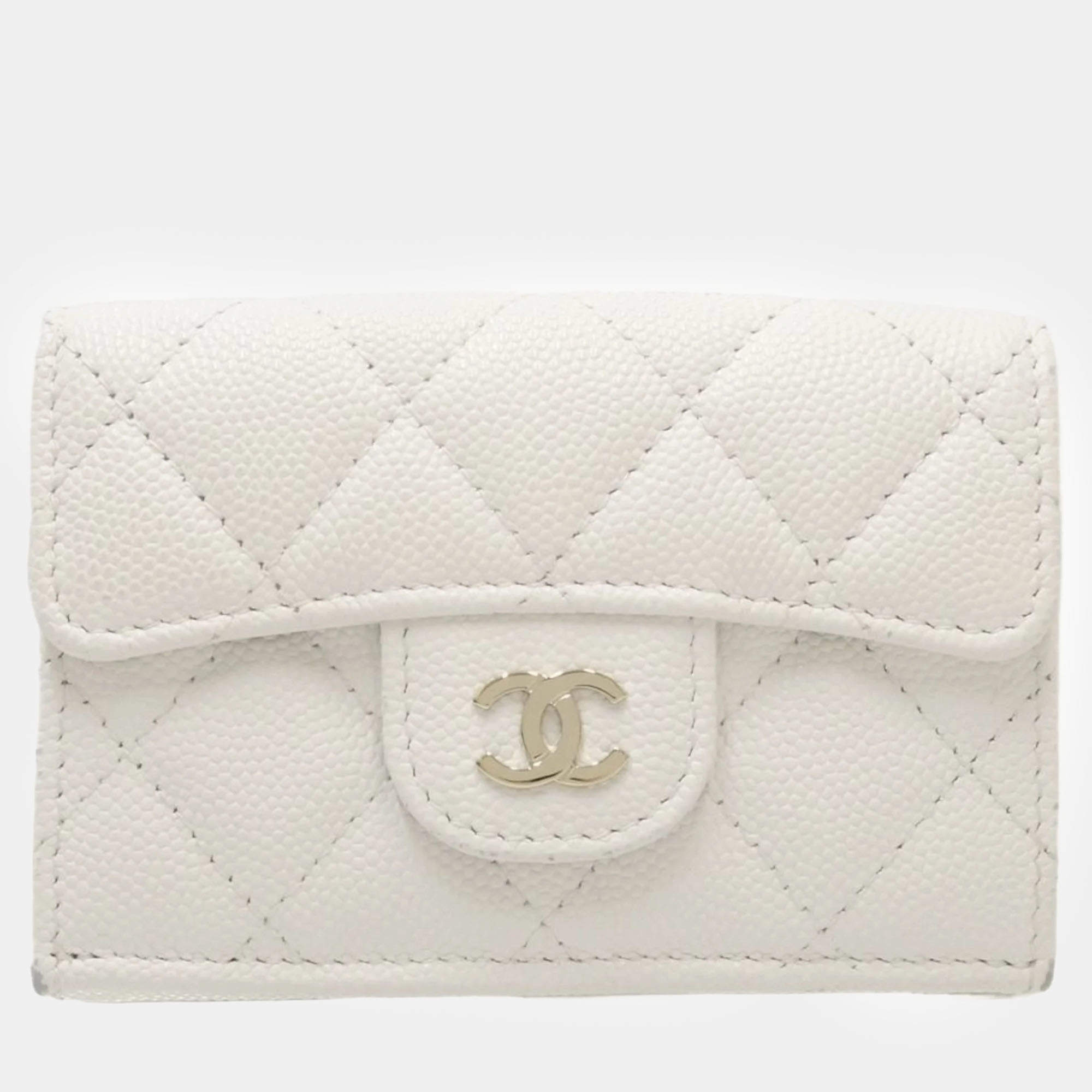 Chanel White Caviar Skin Classic Small Flap Matelasse Trifold Wallet