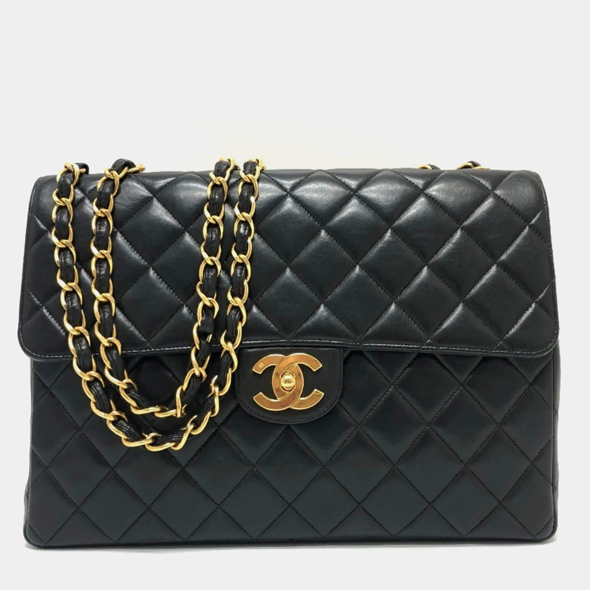 Pre Owned Chanel Black Lambskin Matelasse 30 Chain Bag