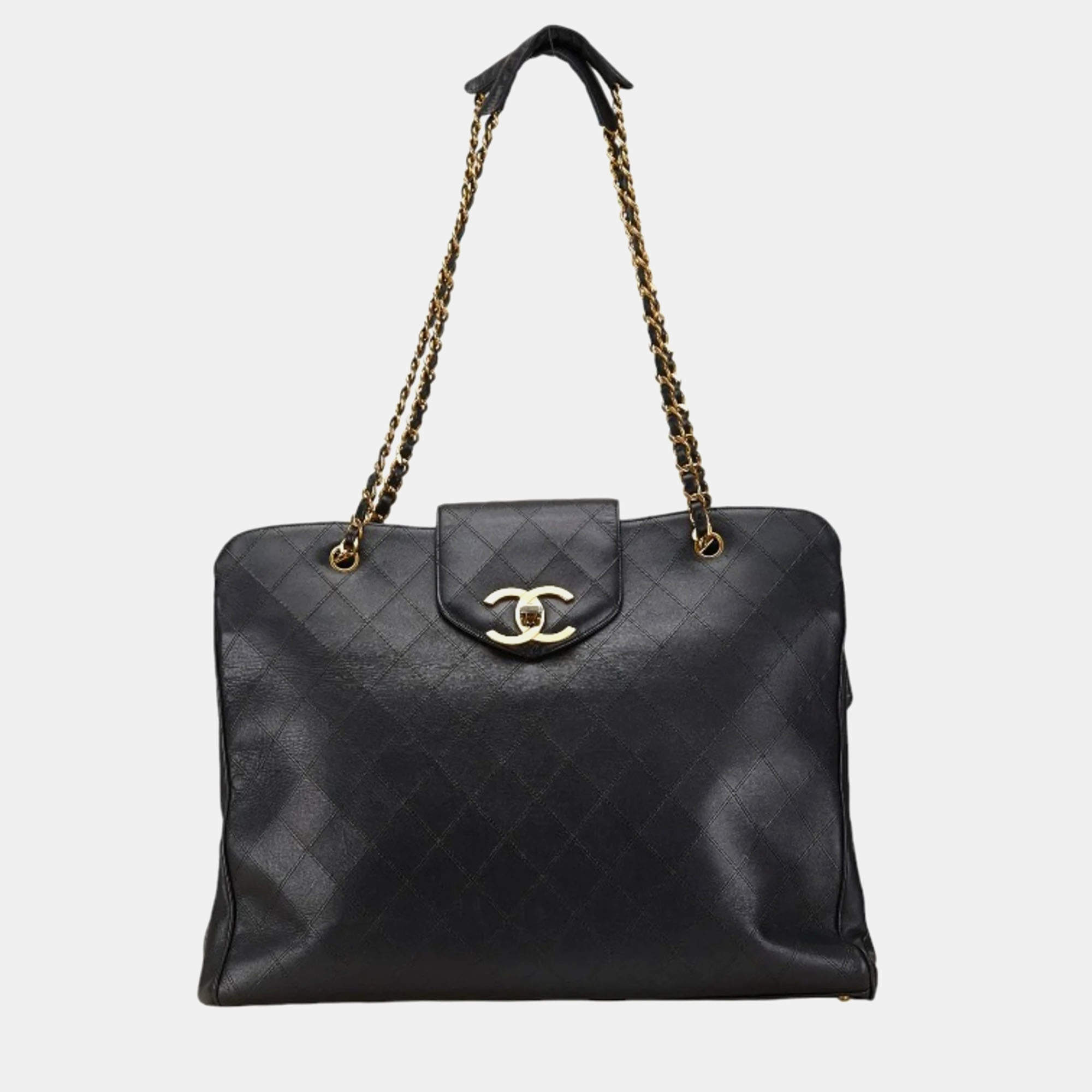 Chanel Black Lambskin Bicolor Coco Mark Supermodel Chain Tote Bag