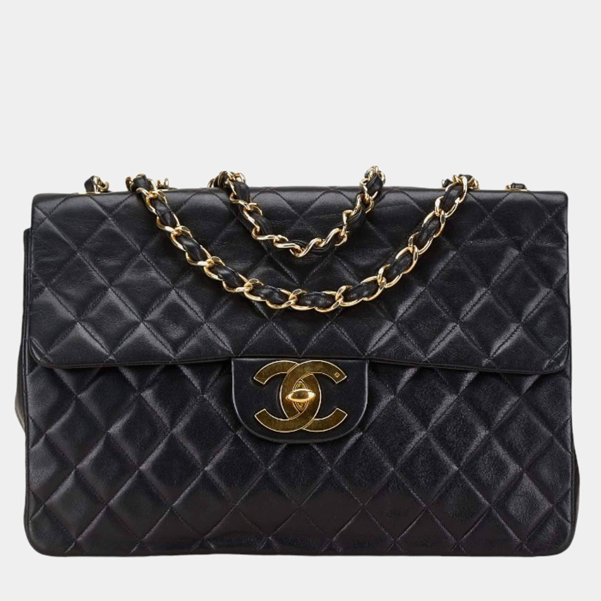 Pre Owned Chanel Black Lambskin Matelasse Coco Mark Chain Shoulder Bag