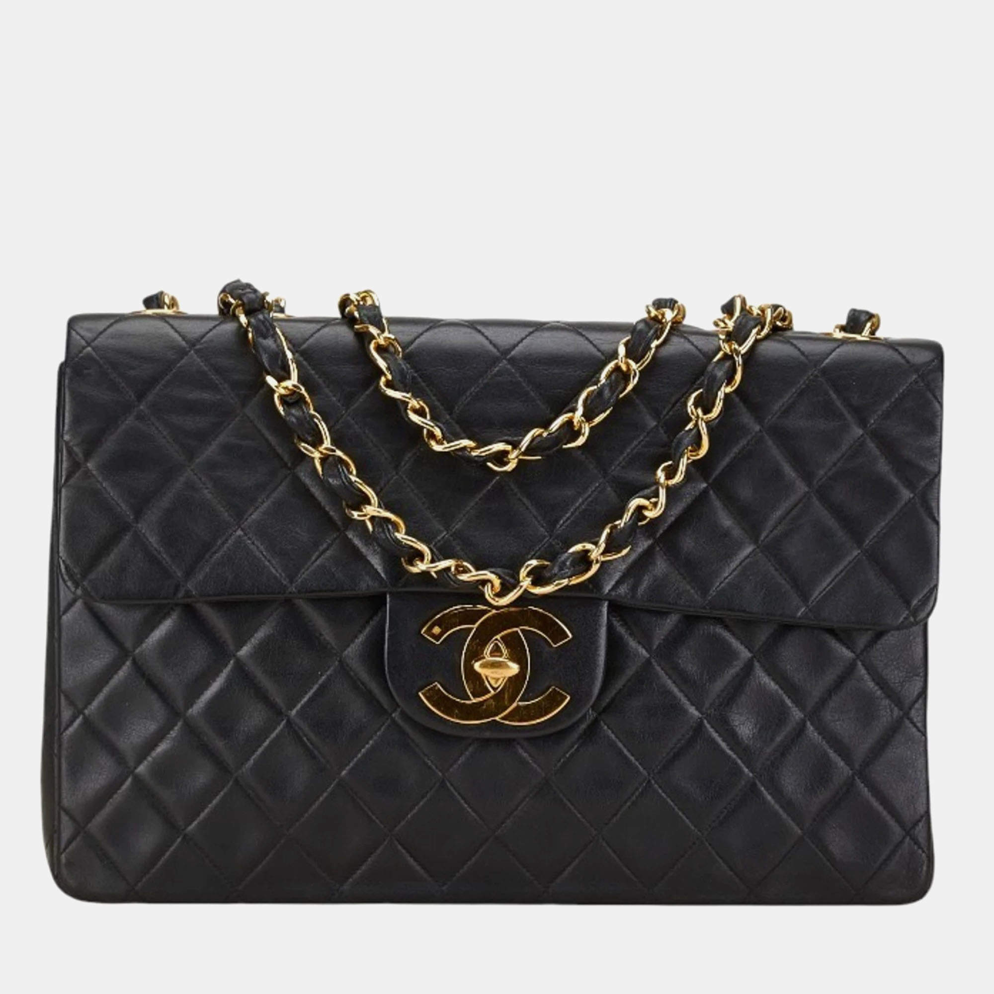 Pre Owned Chanel Black Lambskin Matelasse Coco Mark Chain Shoulder Bag