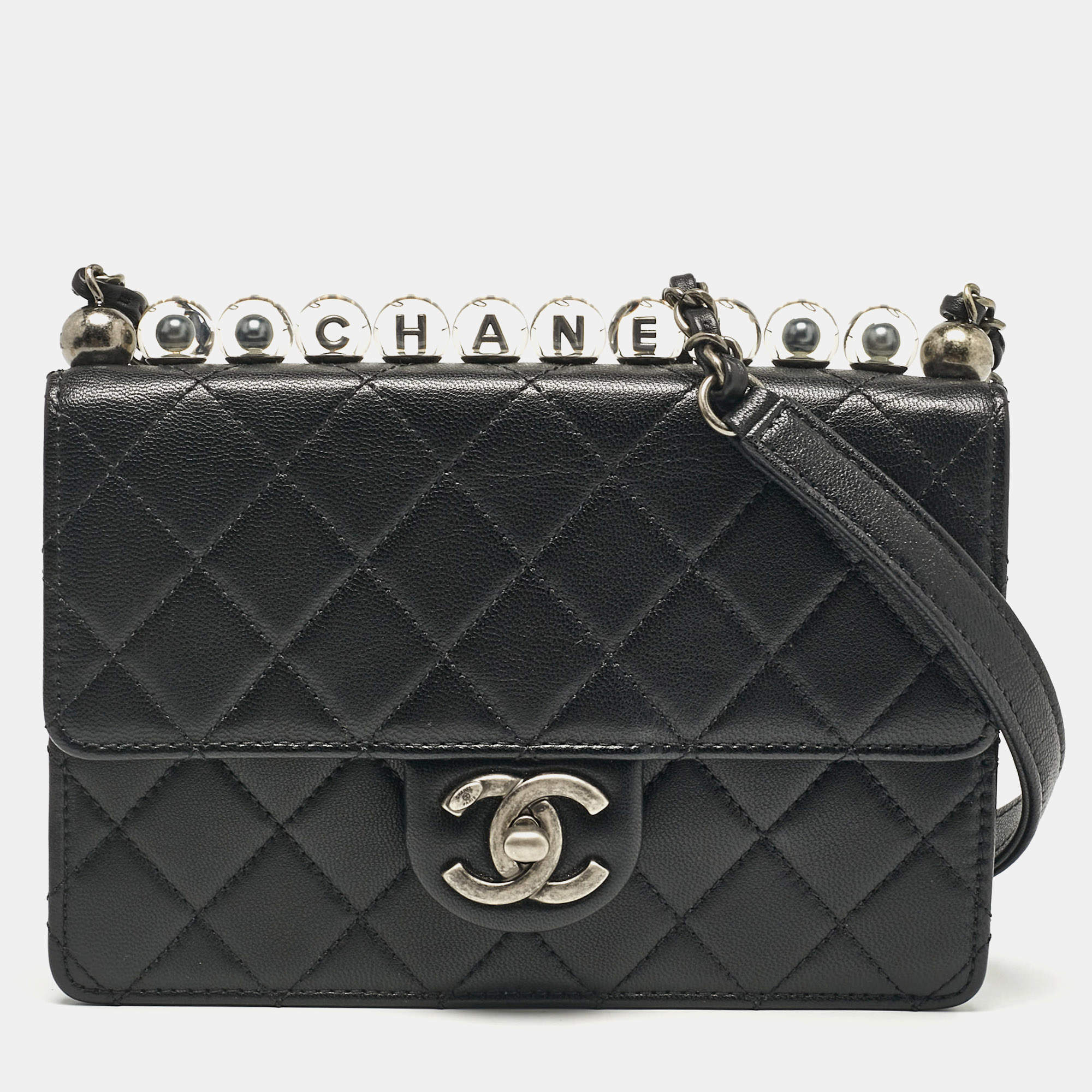 Chanel Black Quilted Leather Chic Pearl Flap Bag