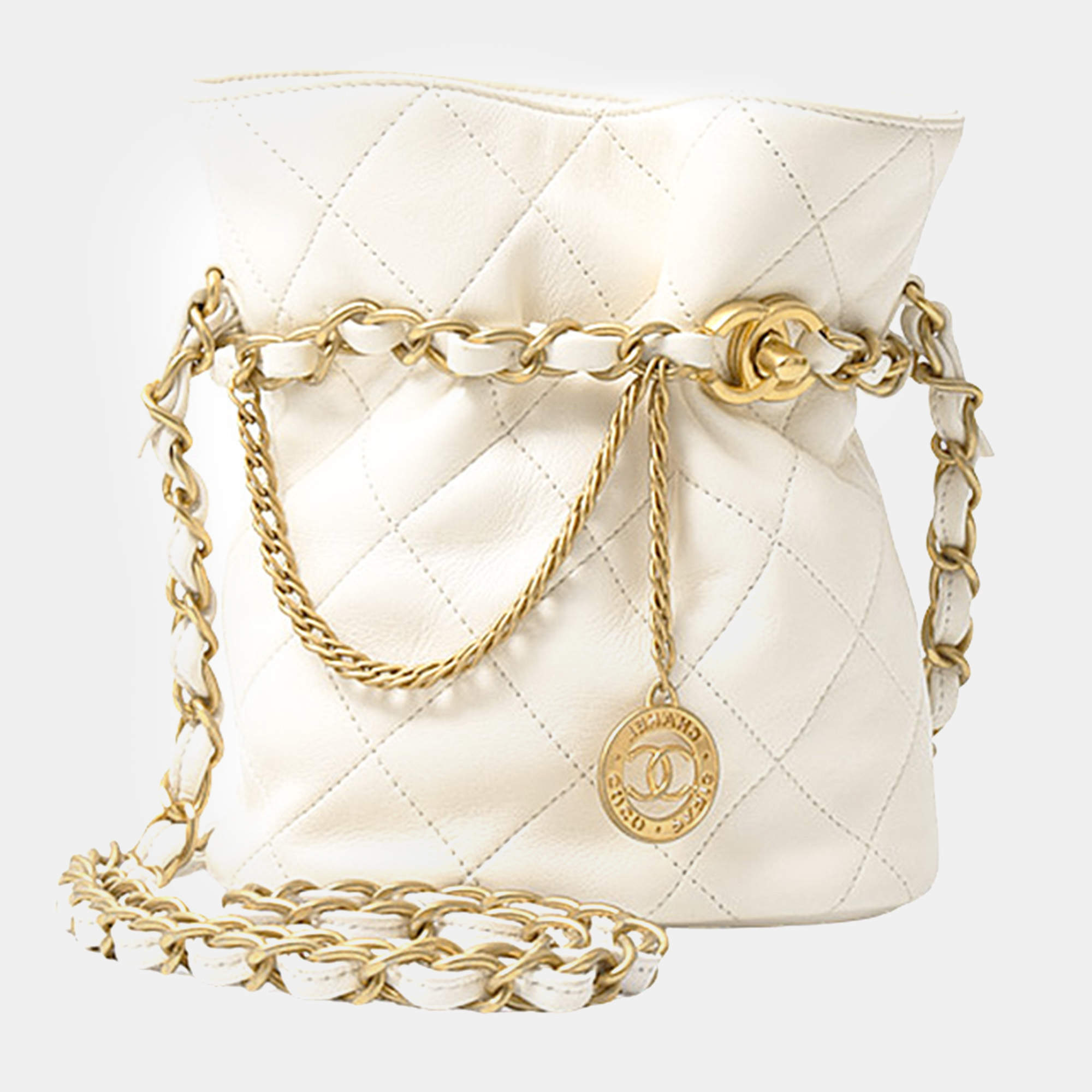 Chanel White Leather Matelasse Chain Shoulder Bag