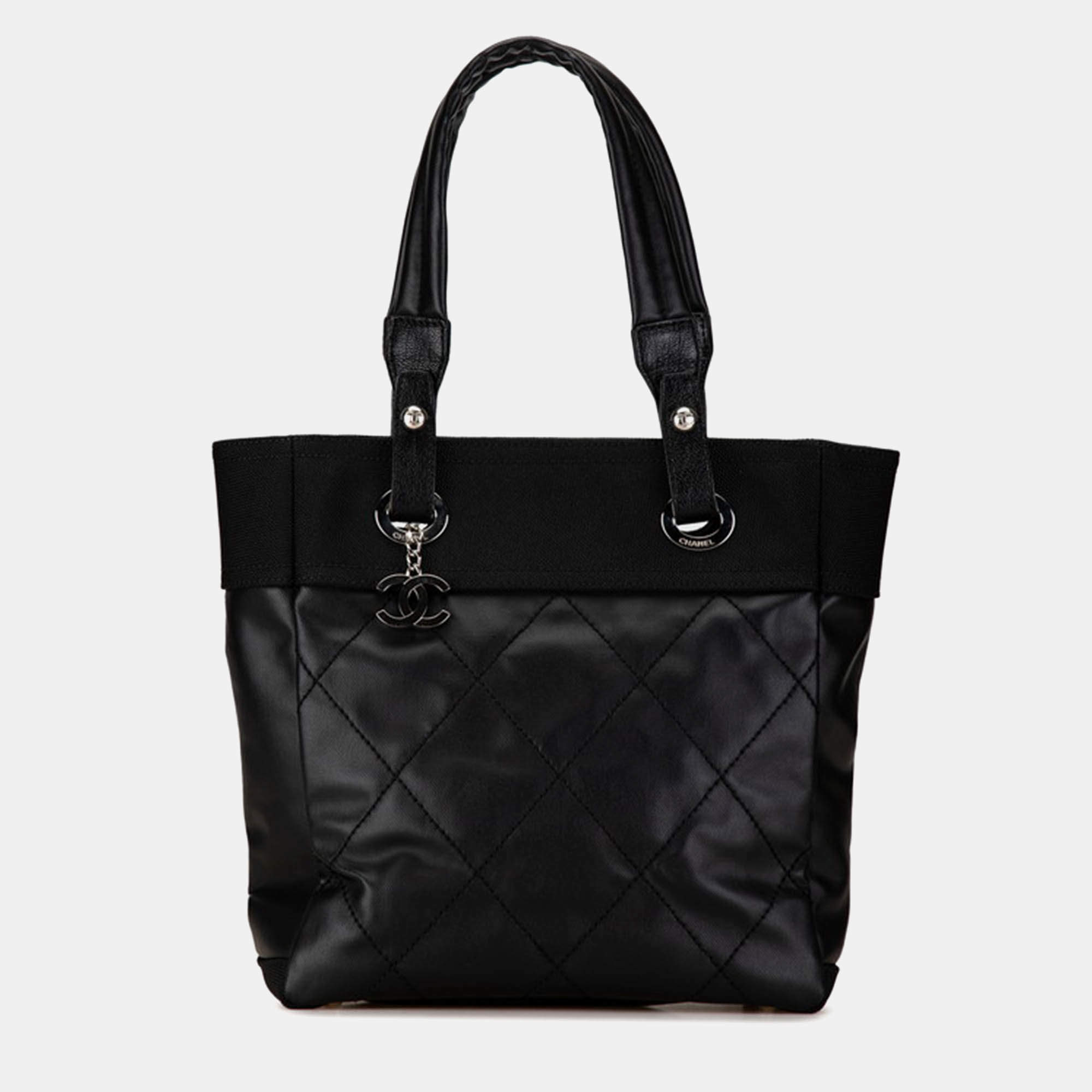 Pre Owned Chanel Black Canvas Small Paris-Biarritz Tote Bag