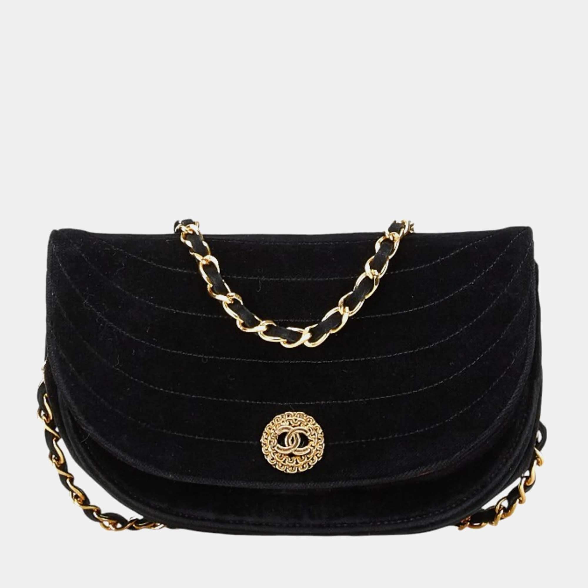 Chanel Black Suede Half Moon Coco Mark Chain Shoulder Bag