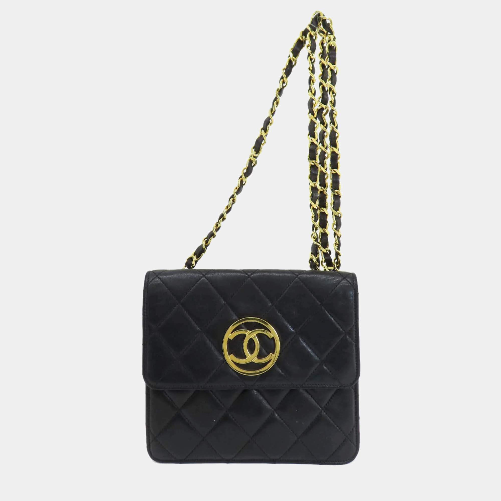 Pre Owned Chanel Lambskin Coco Mark Matelasse Shoulder Bag