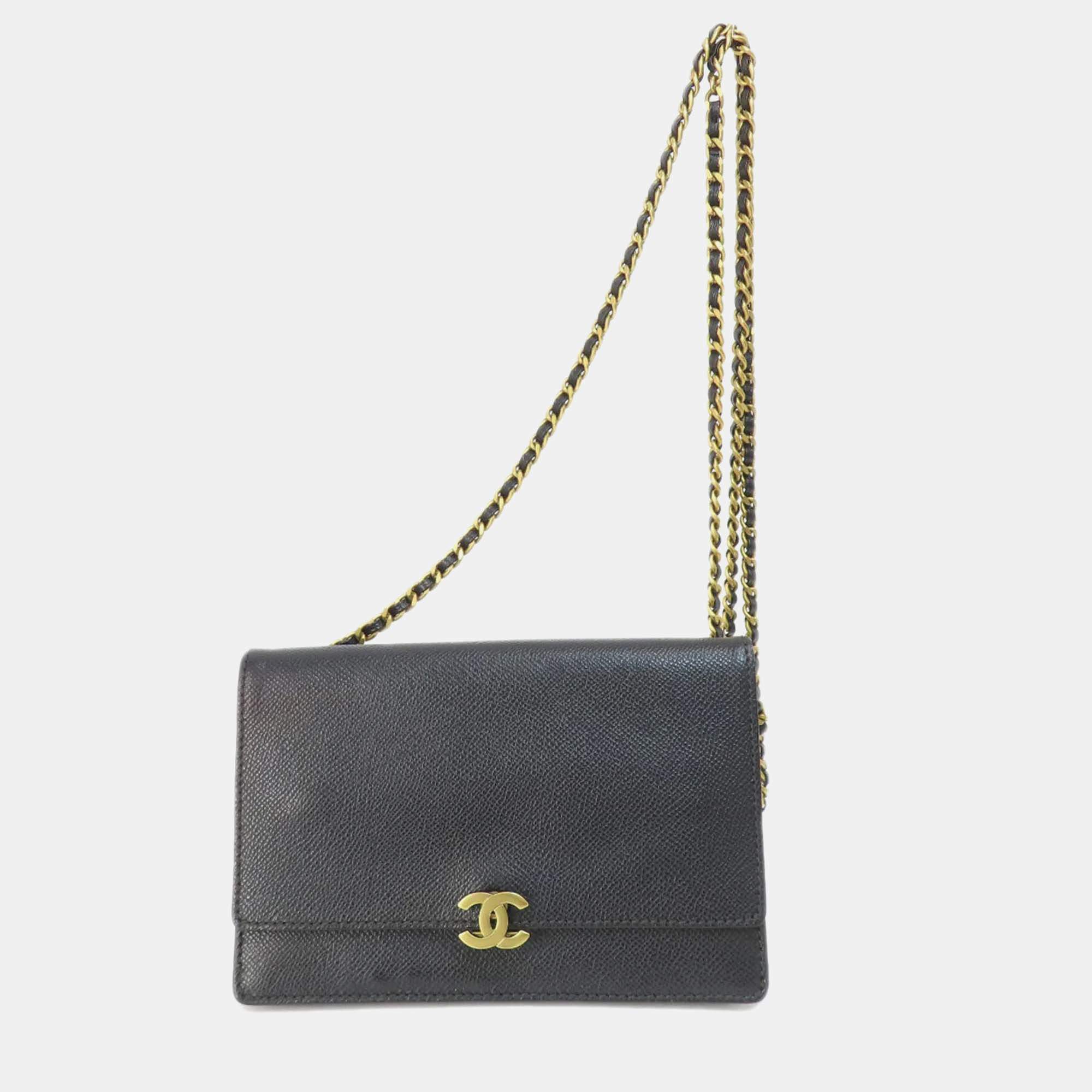 Chanel Caviar Skin Coco Mark Long Chain Wallet