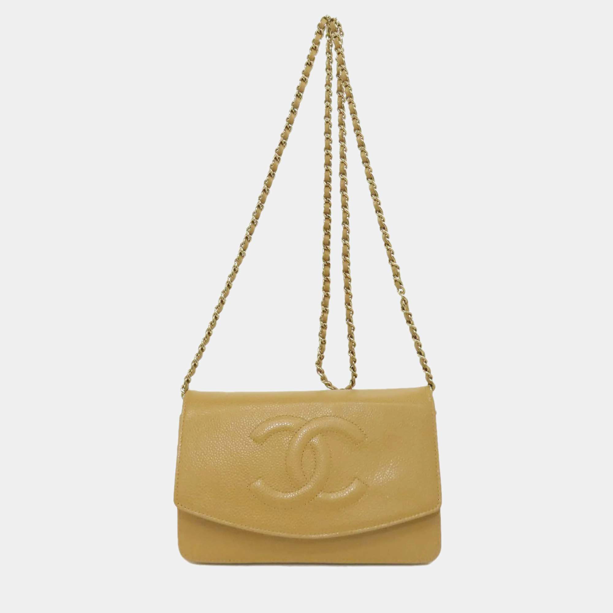 Chanel Caviar Skin Coco Mark Long Chain Wallet