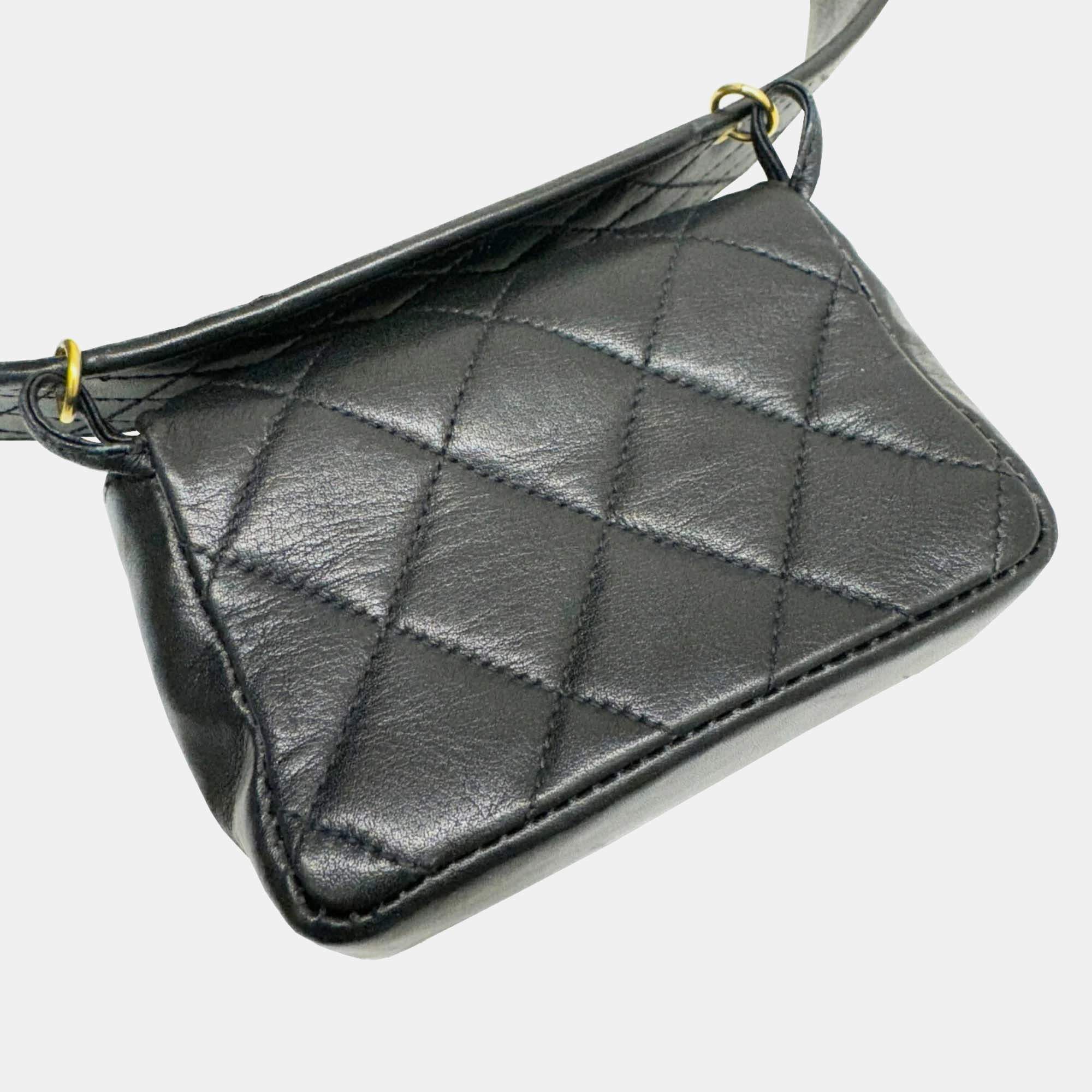 Pre Owned Chanel Ramsun Black Matelasse Coco Mark Belt Bag