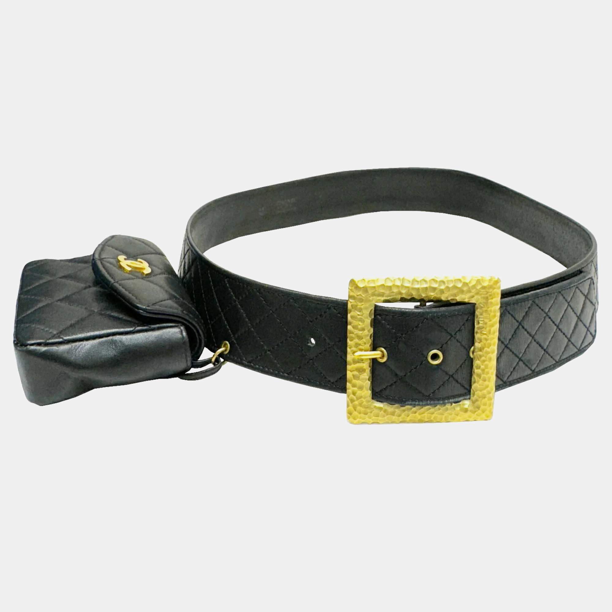 Pre Owned Chanel Ramsun Black Matelasse Coco Mark Belt Bag