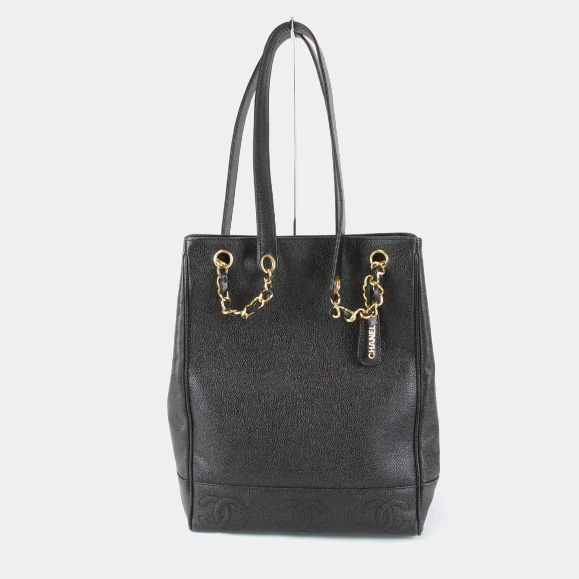 Pre Owned Chanel Black Leather Triple Coco Shoulder Bag