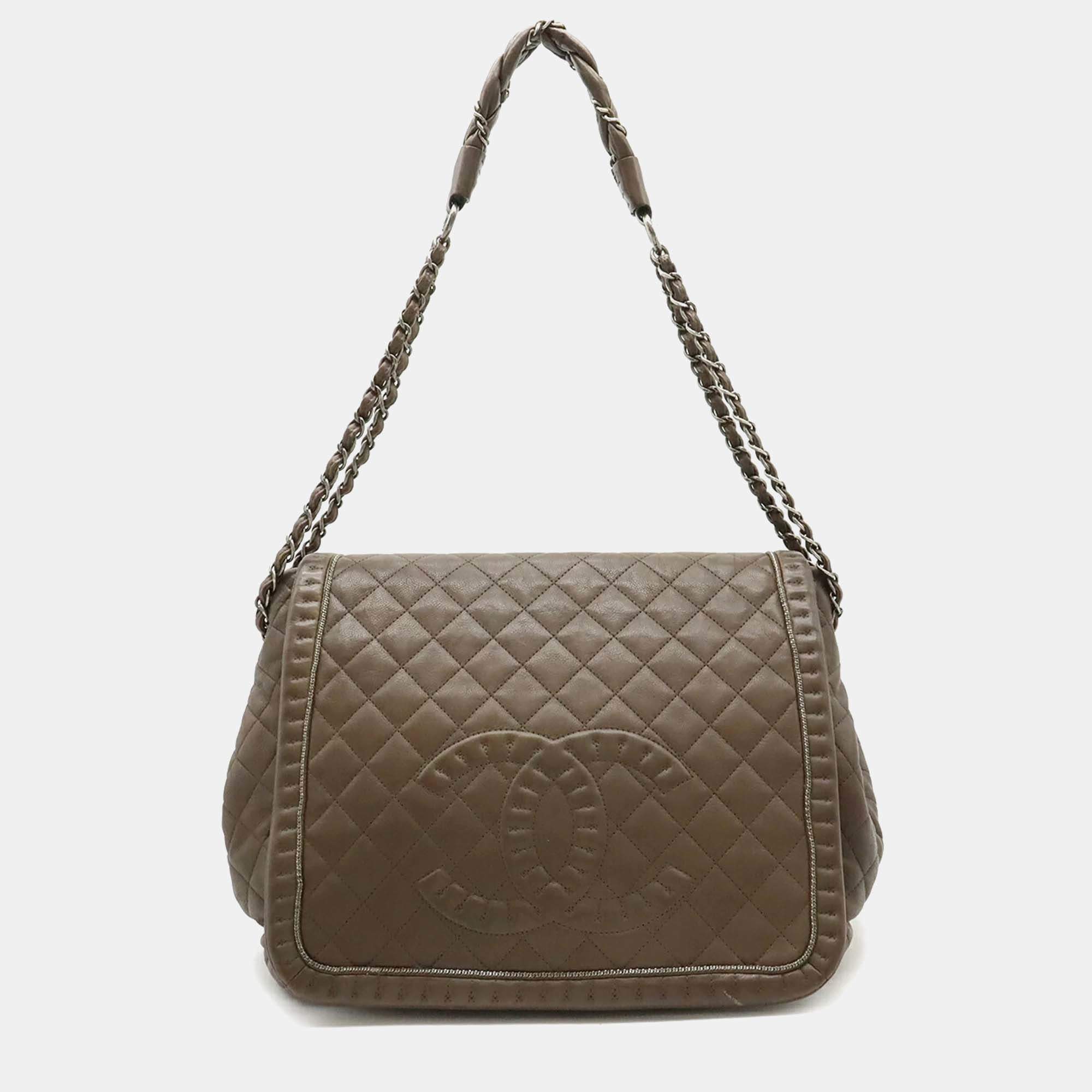 Chanel Mocha Brown Quilted Leather Chain Coco Mark Matelasse Shoulder Bag