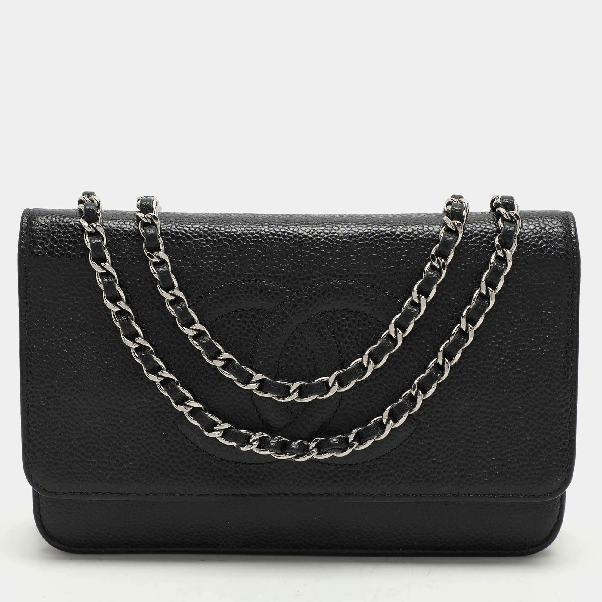 Chanel Black Caviar Leather Wallet On Chain