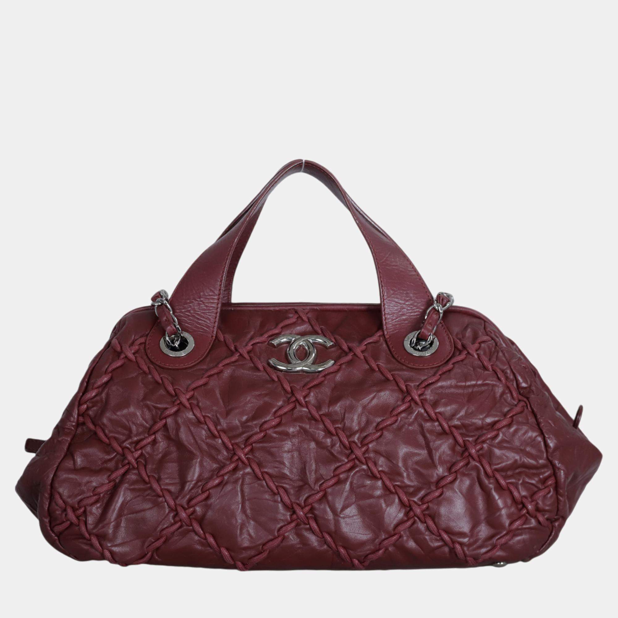 Chanel Burgundy Ultra Stitch Bowler Bag