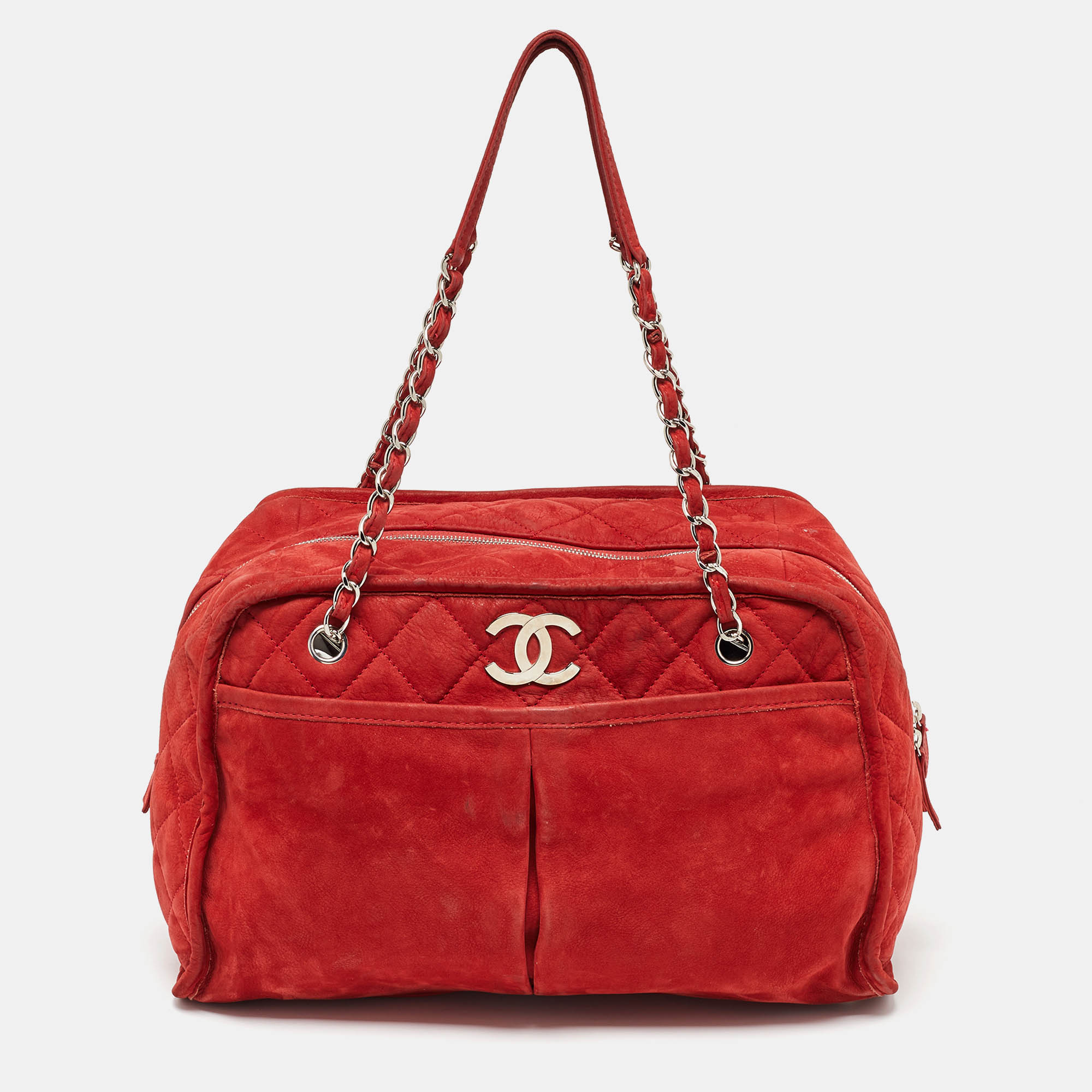 Pre Owned Chanel Red Nubuck Leather Ultra Soft Natural Beauty Bag