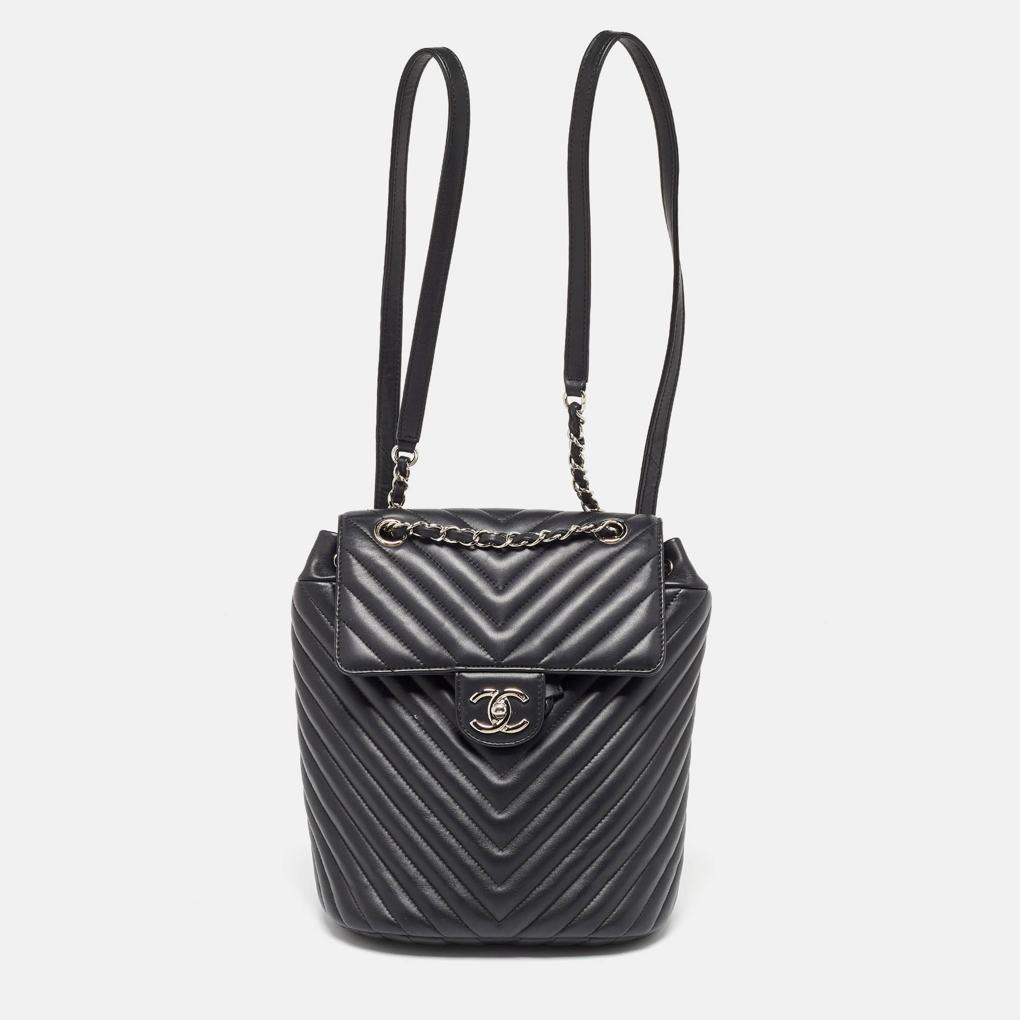 Chanel Black Chevron Leather Urban Spirit Backpack