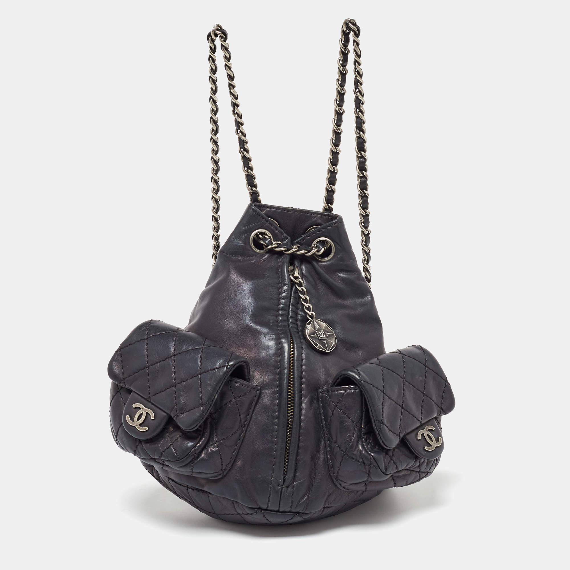 Pre Owned Chanel Black Leather CC Mini Backpack Is Back Backpack