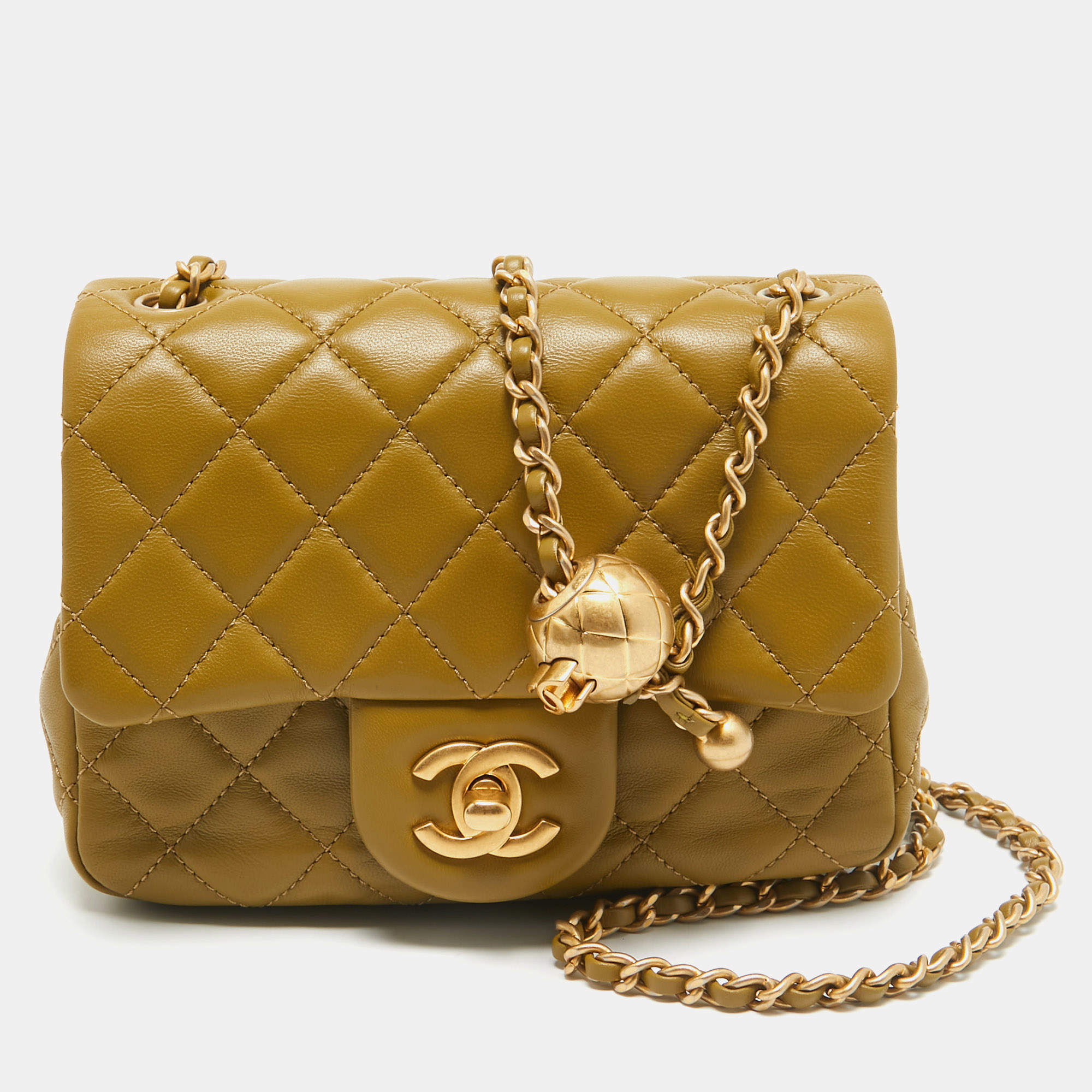 Chanel Olive Green Quilted Leather Mini Classic Flap Bag