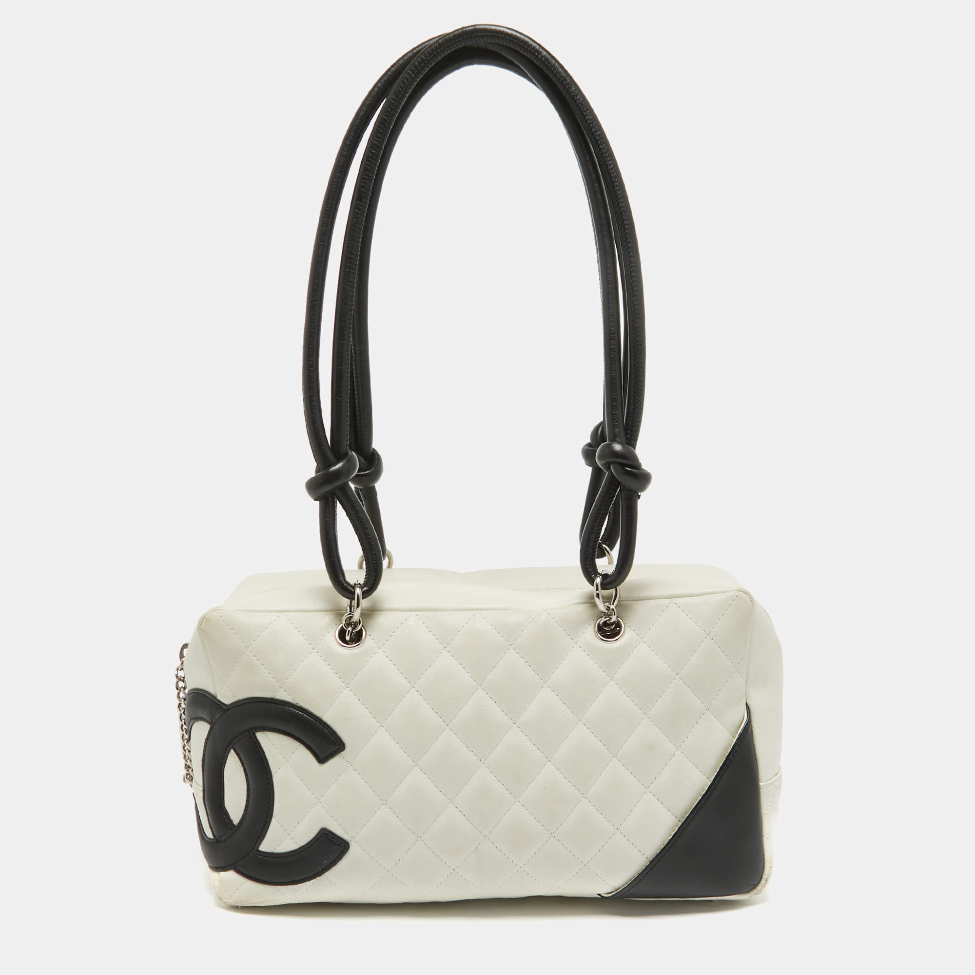 Chanel White/Black Quilted Leather Cambon Ligne Bowler Bag