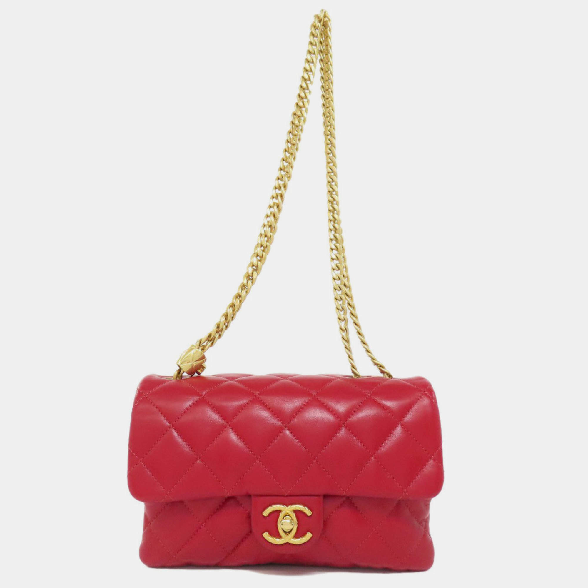 Pre Owned Chanel Lambskin Chain Shoulder Matelasse Bag