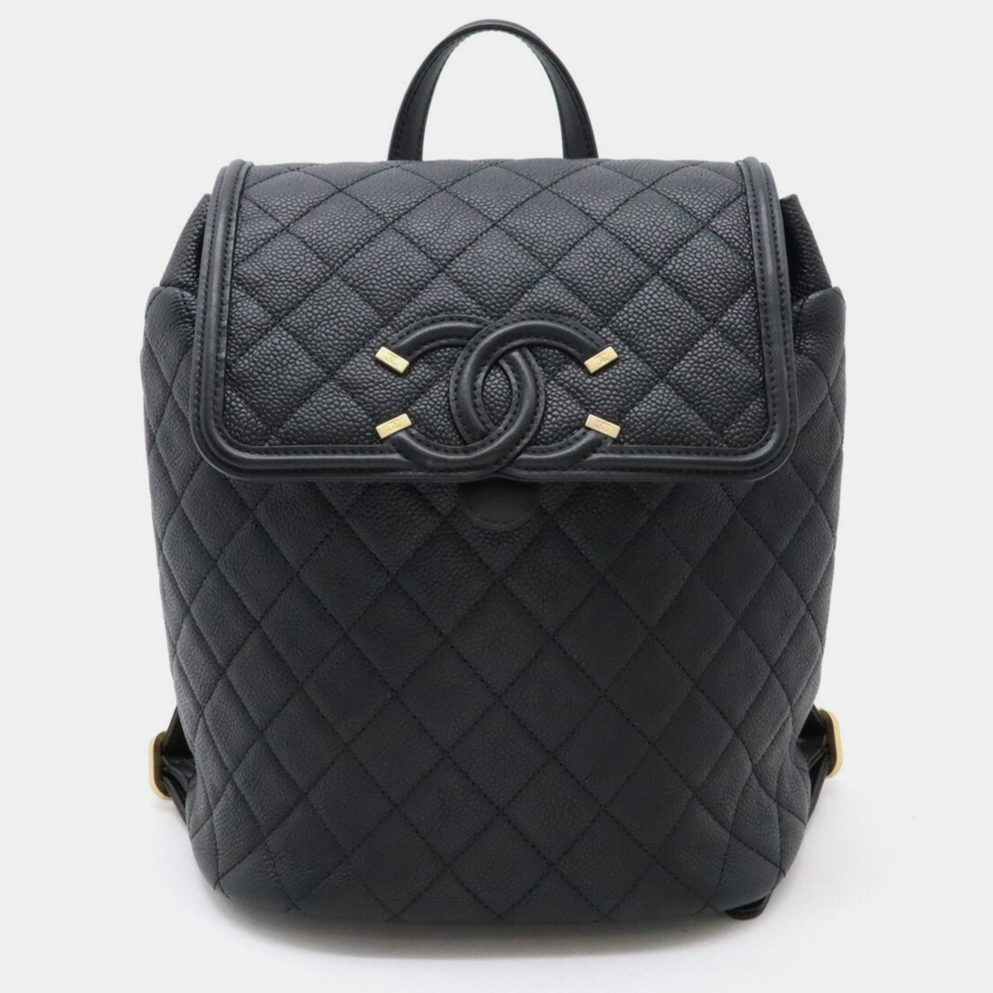 Chanel Black Caviar Skin Leather Cc Filigree Coco Mark Backpack