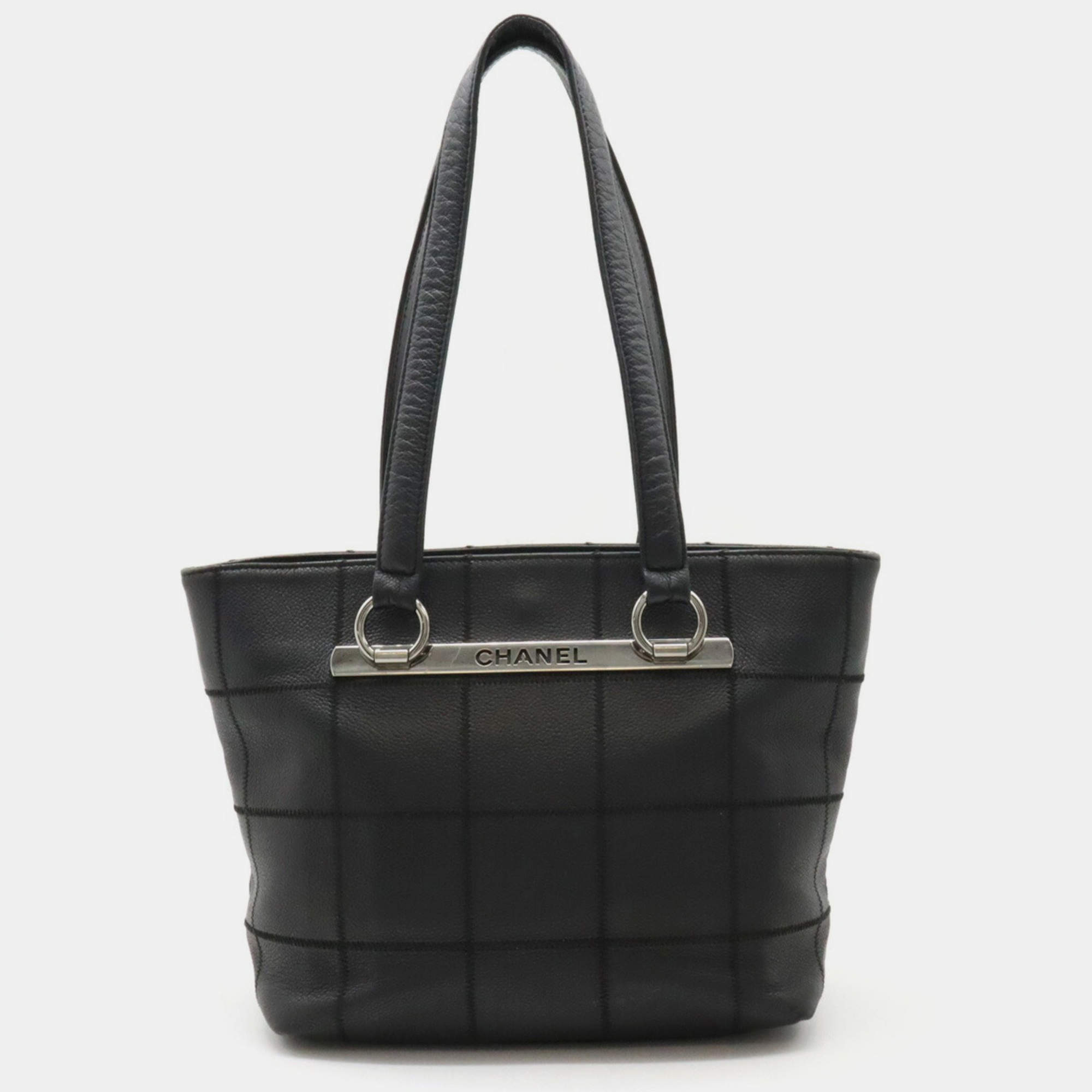 Pre Owned Chanel Black Leather Chocolate Bar Tote Bag