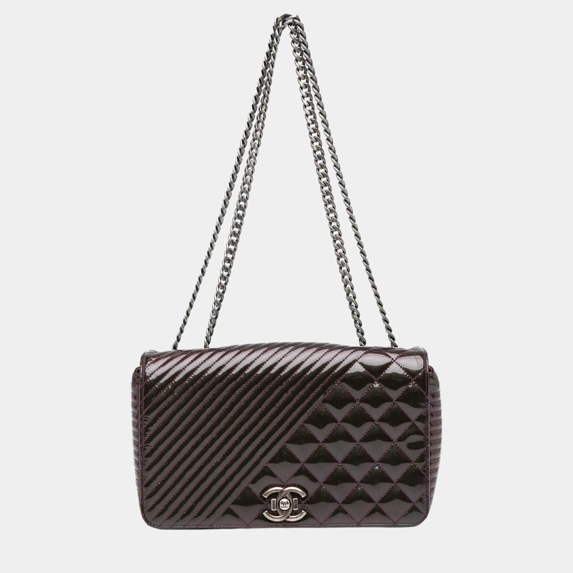 Chanel Purple Medium Patent Coco Boy Flap