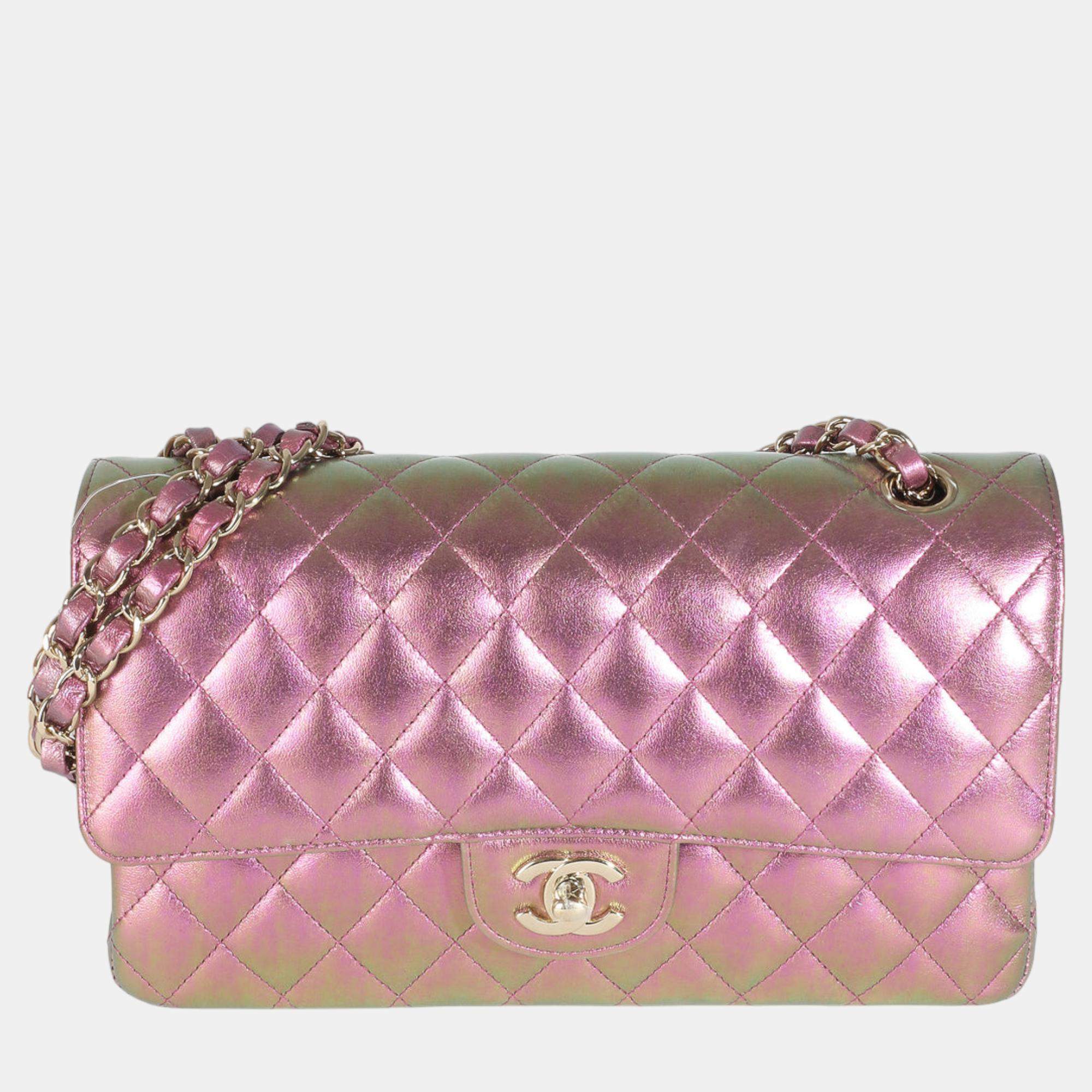 Chanel 20B Purple Quilted Iridescent Lambskin Medium Classic Double Flap Bag