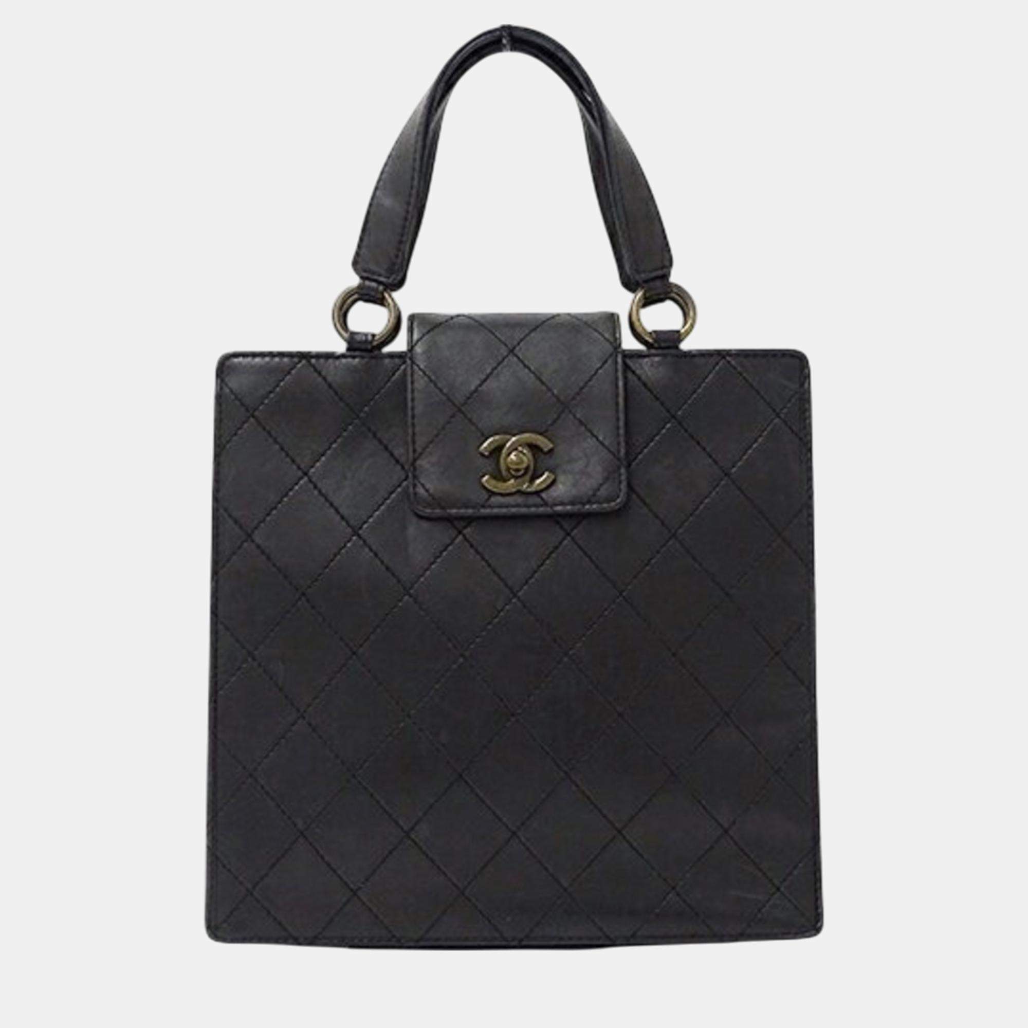 Chanel Bag Black Leather Matelasse Handbag