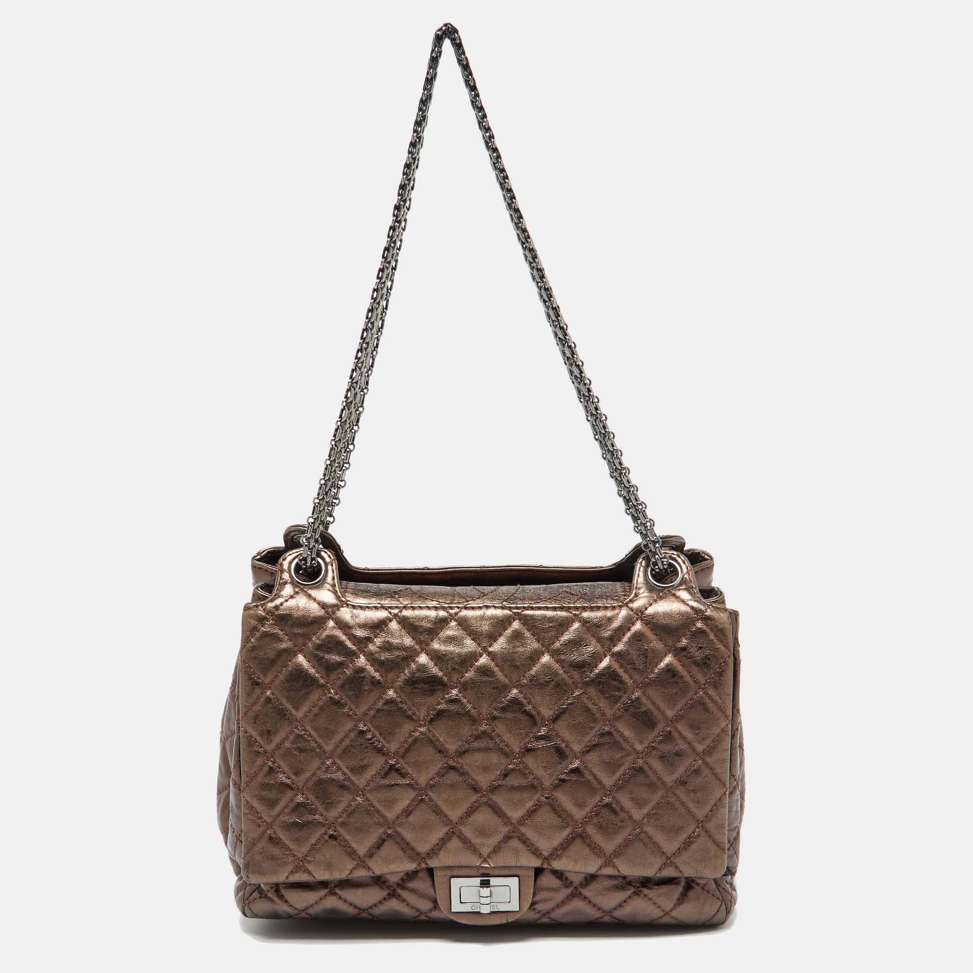 Chanel Metallic Bronze Quilted Leather Classic Flap Shopping Tote
