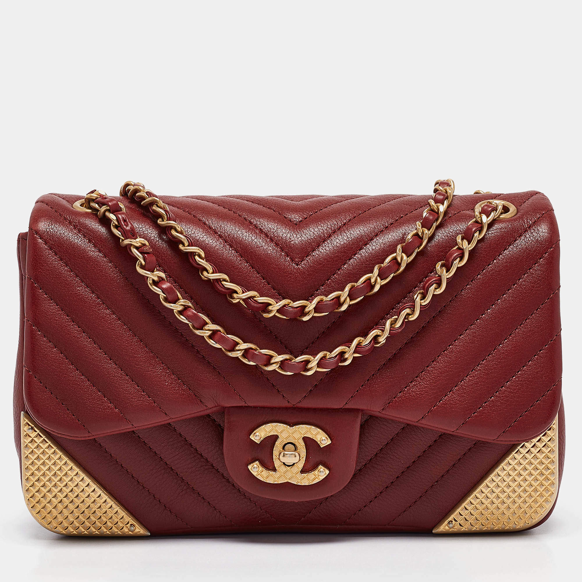 Pre Owned Chanel Red Quilted Leather Mini Rock The Corner Flap Bag