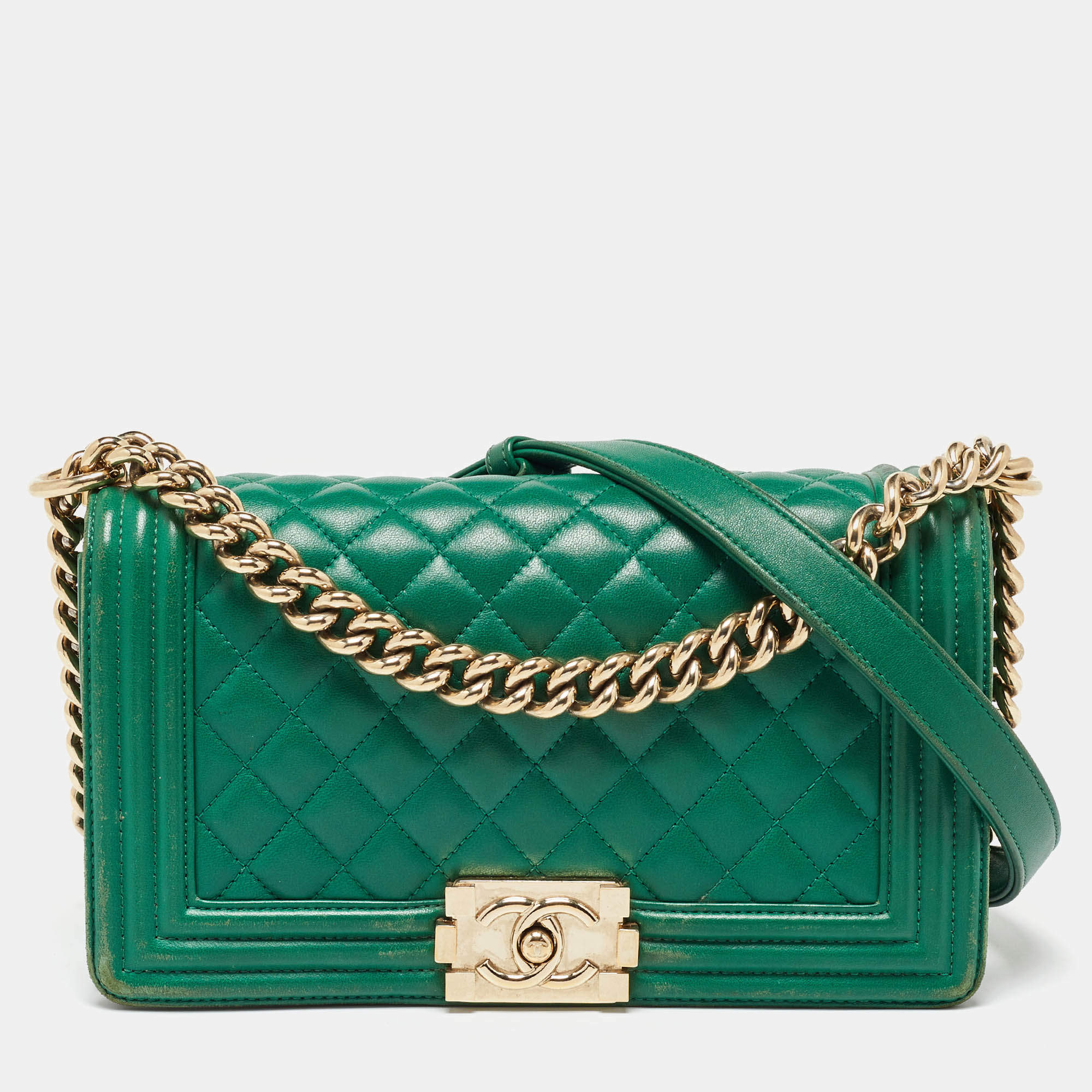 Chanel Green Quilted Leather Medium Boy Flap Bag