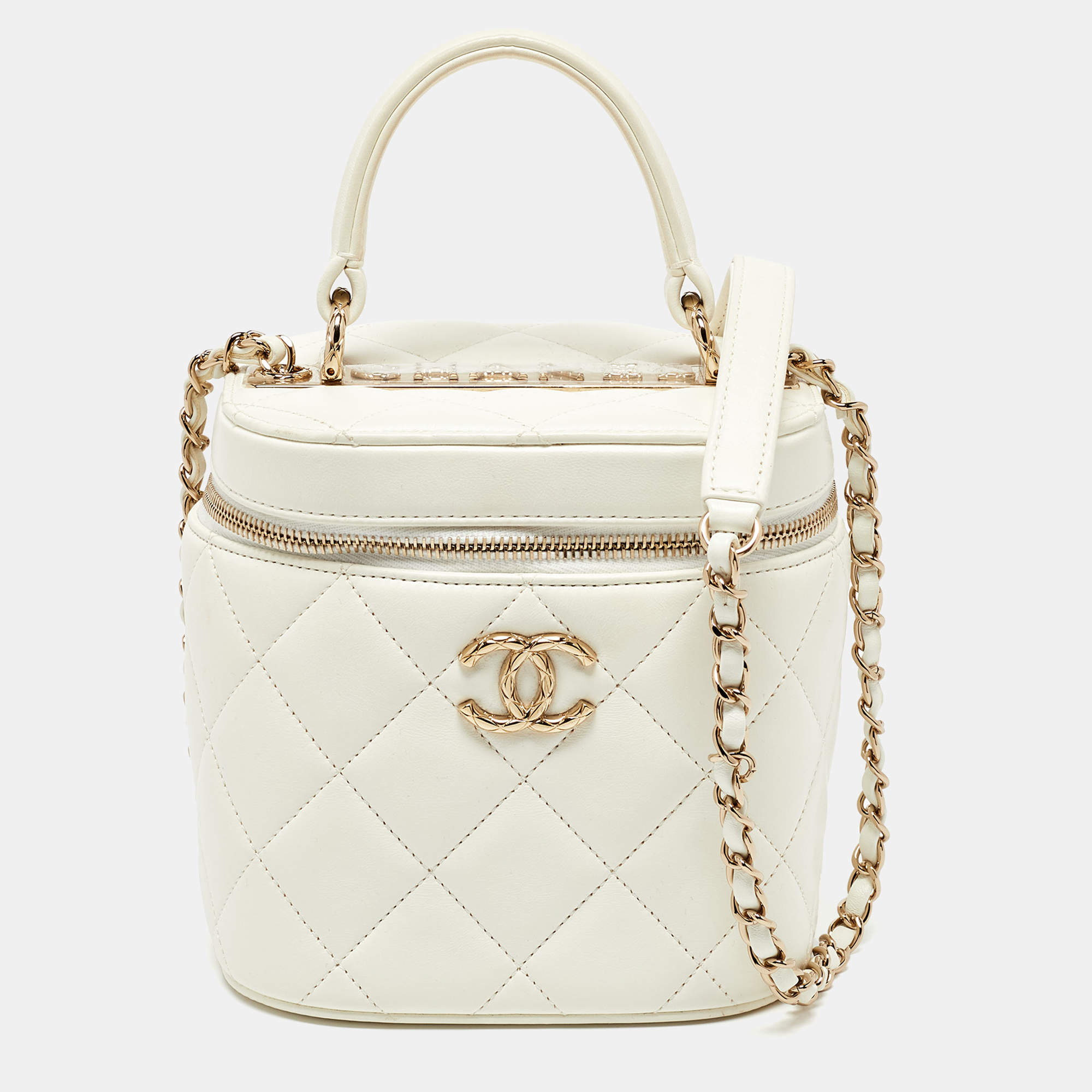 Pre Owned Chanel White Quilted Leather Trendy CC Vanity Case Bag