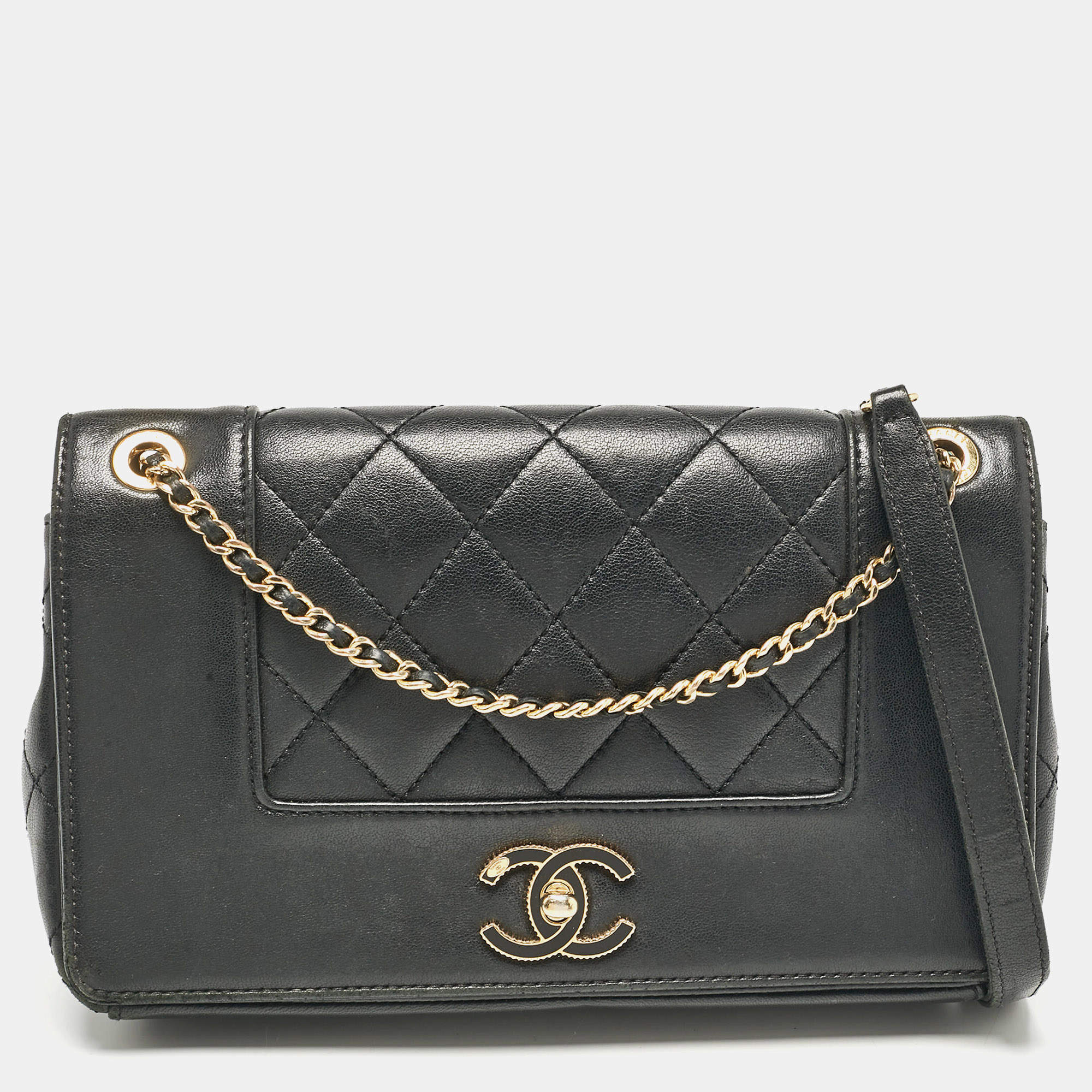 Pre Owned Chanel Black Quilted Leather Mademoiselle Vintage Flap Bag