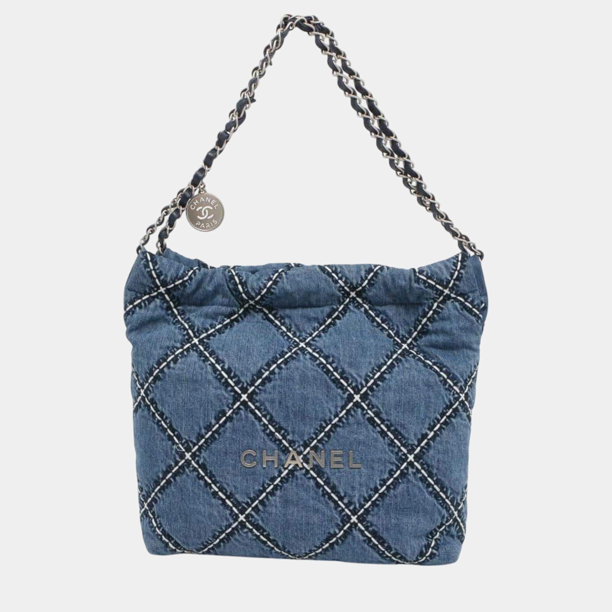 Chanel Blue Denim Matelasse Chanel22 bag Small