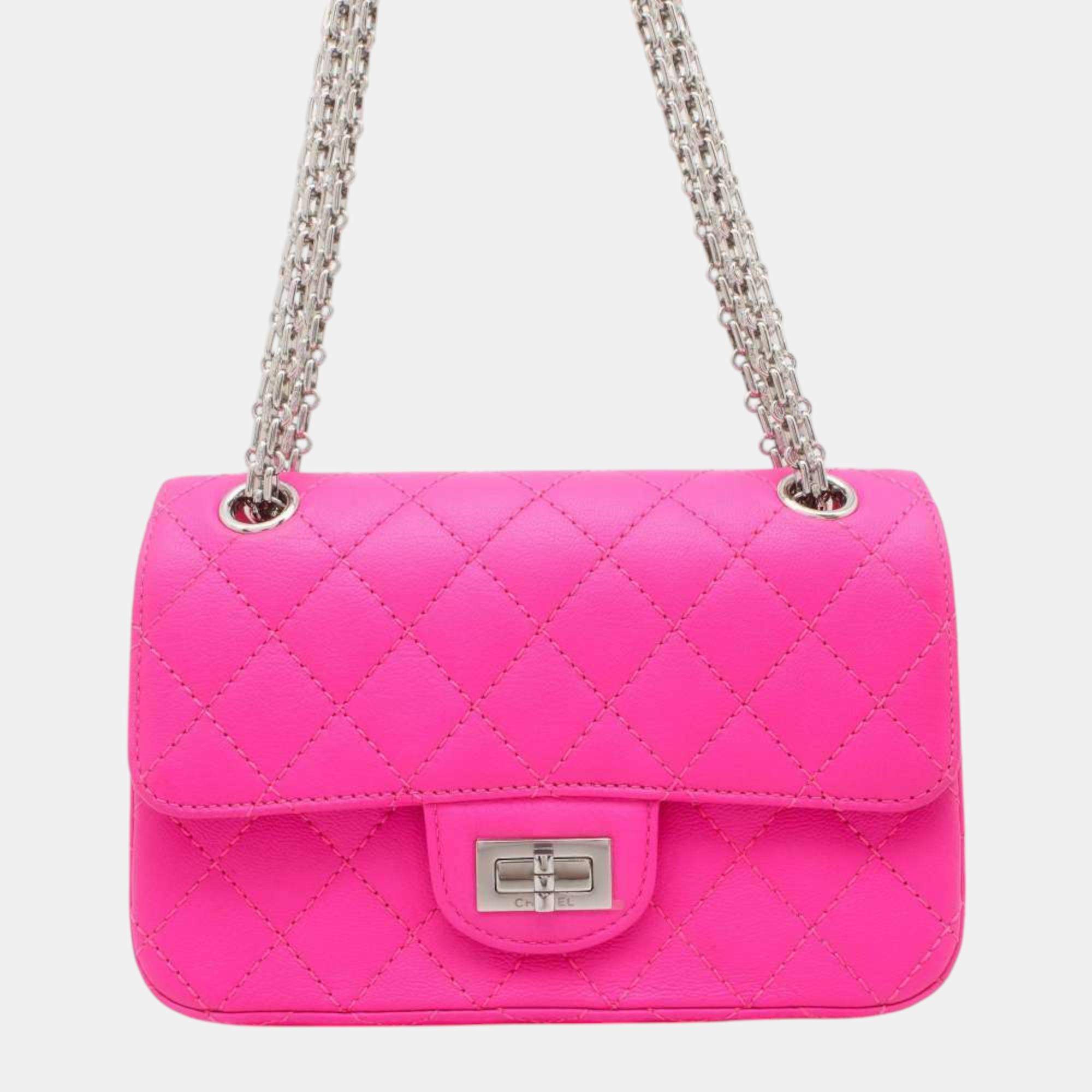 مملوكة مسبقًا Chanel pink Leather 2.55 Chain Shoulder Bag Size Mini