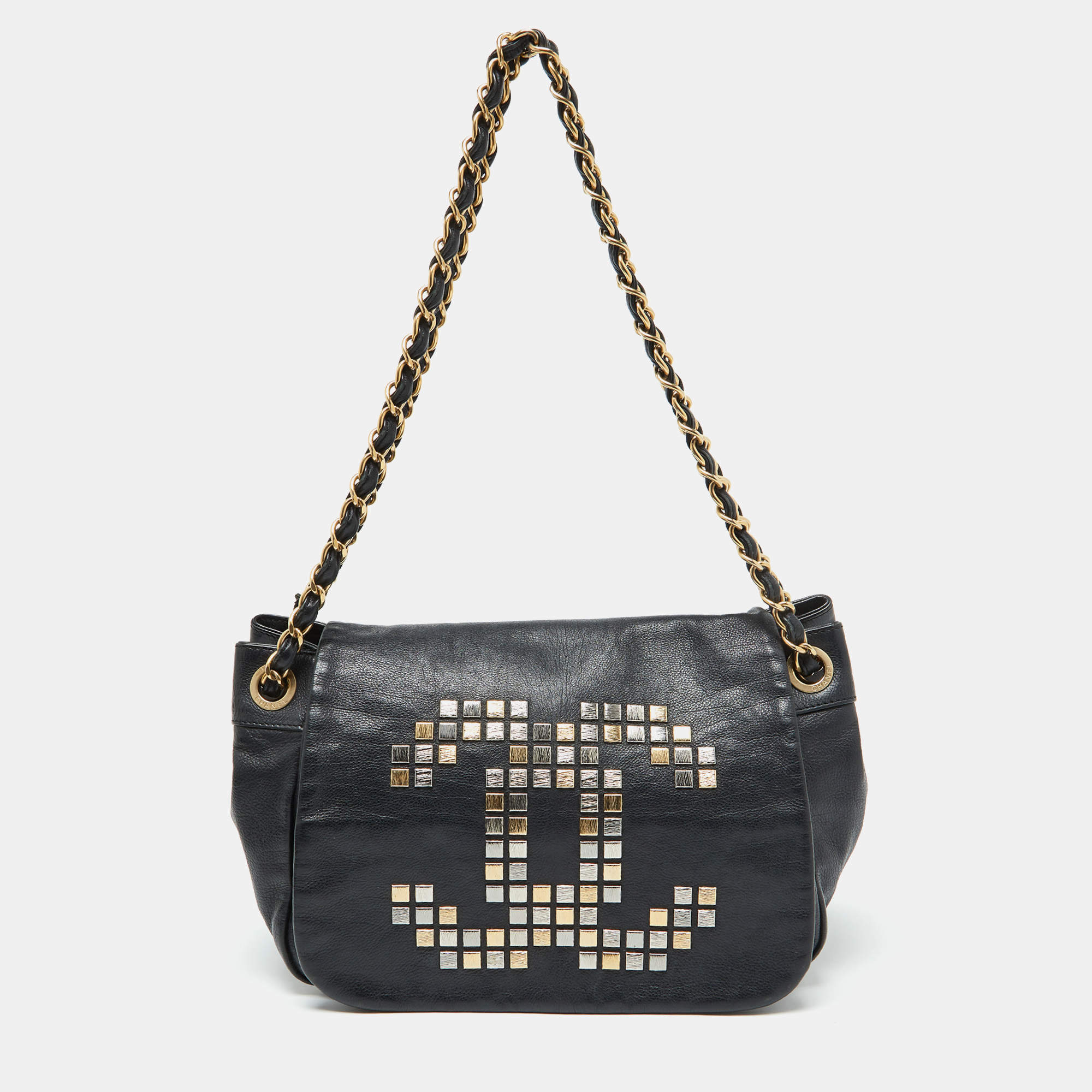 Chanel Black Leather Mosaic Studs Accordion Flap Bag