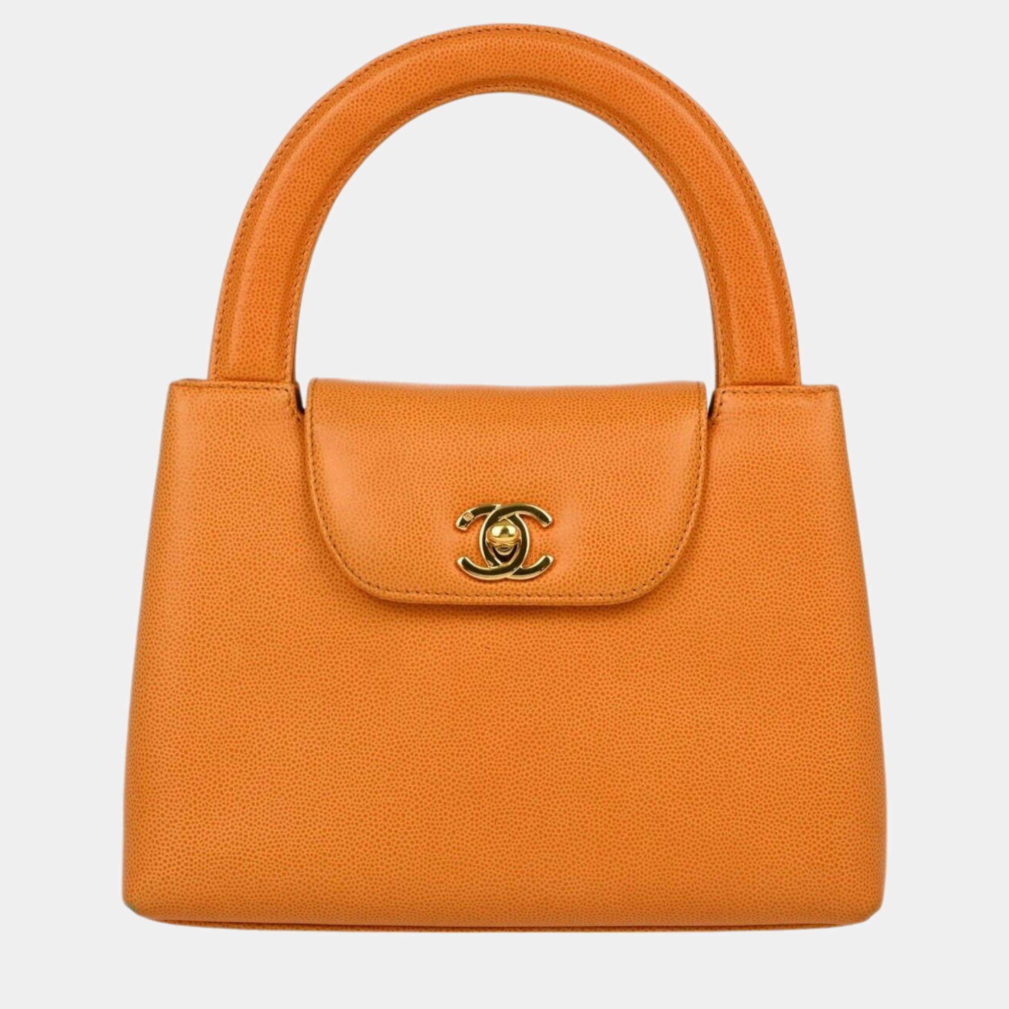 Chanel Orange Calfskin Handbag