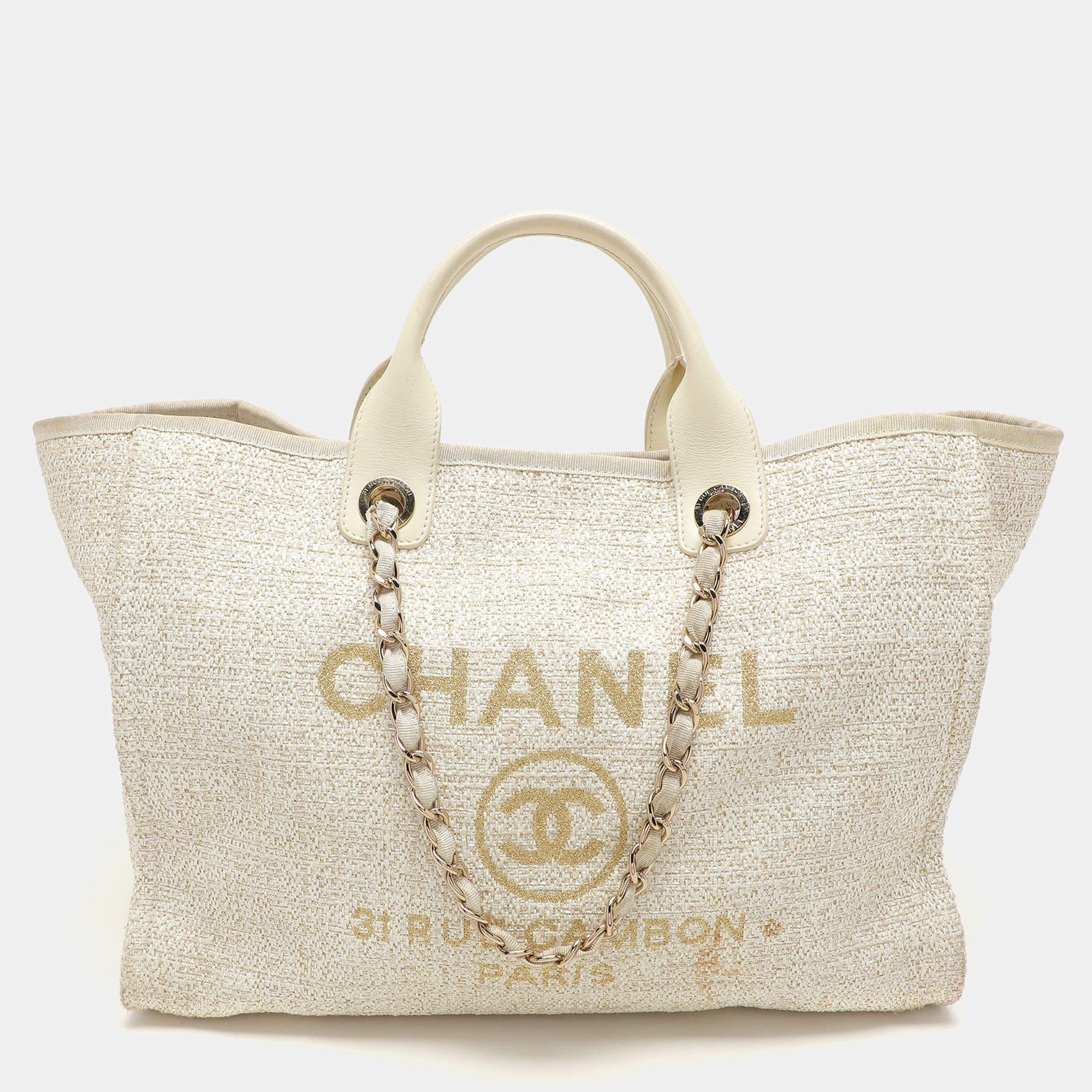 Chanel Cream Tweed and Leather Deauville Tote