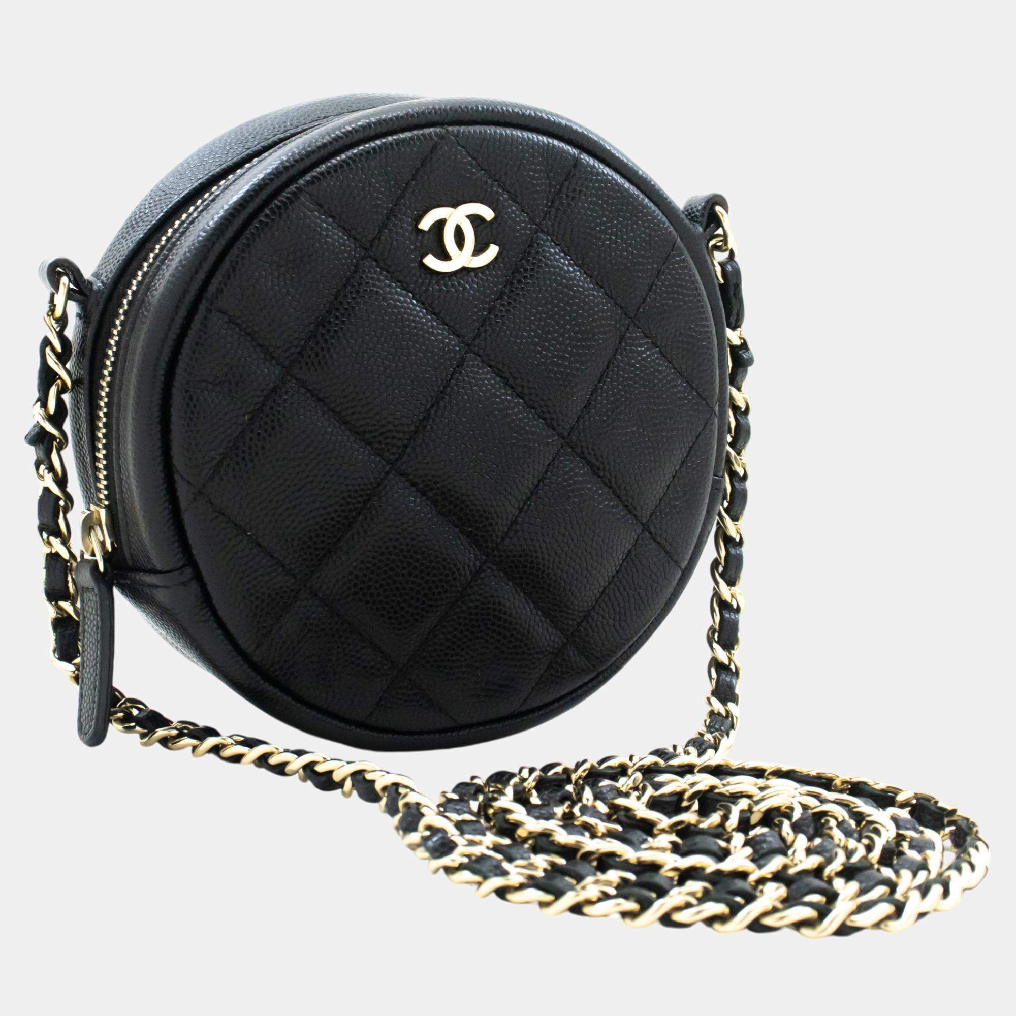 Chanel Black Leather Mini Round Shoulder Bag